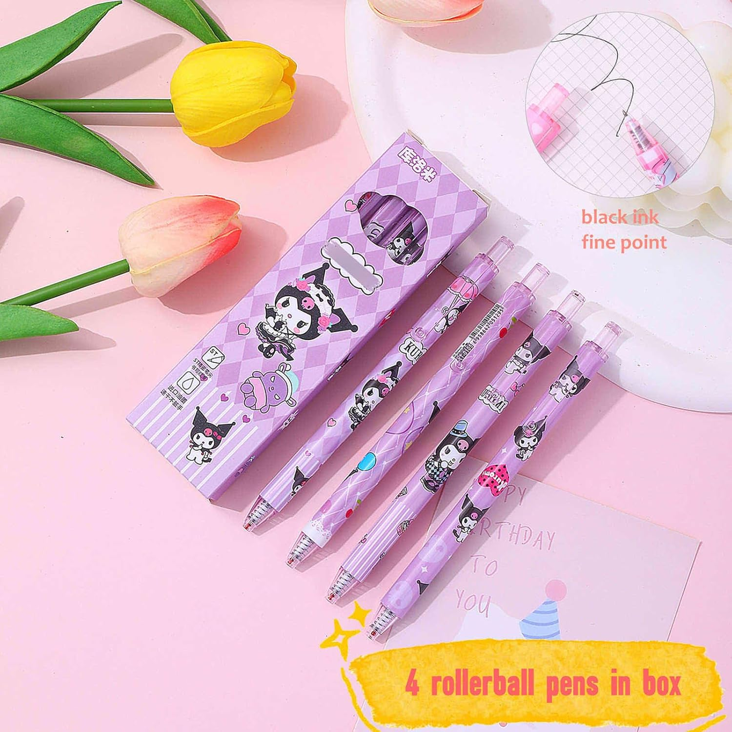 Cute Kuromi School Supplies Set - Gel Pens, Journal Notebook, 50 Stickers, Pencil Cse, Kawaii Stationery Set, Back to School Gift, Purple Kuromi image number 3