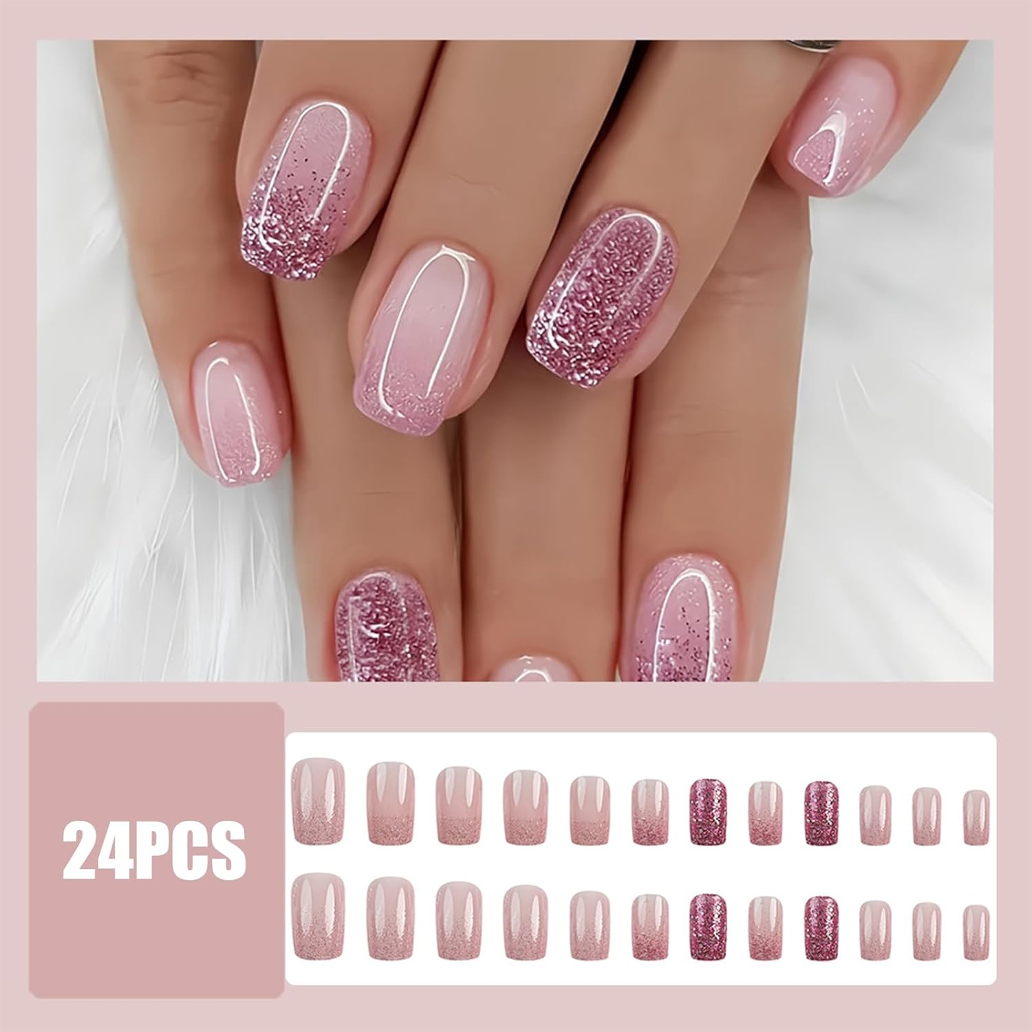 Mrltau 24 X Press on Nails, Short, Short Fingernails for Sticking, Acrylic False Nails for Sticking, Fingernails, Design Artificial Nails, Short image number 3