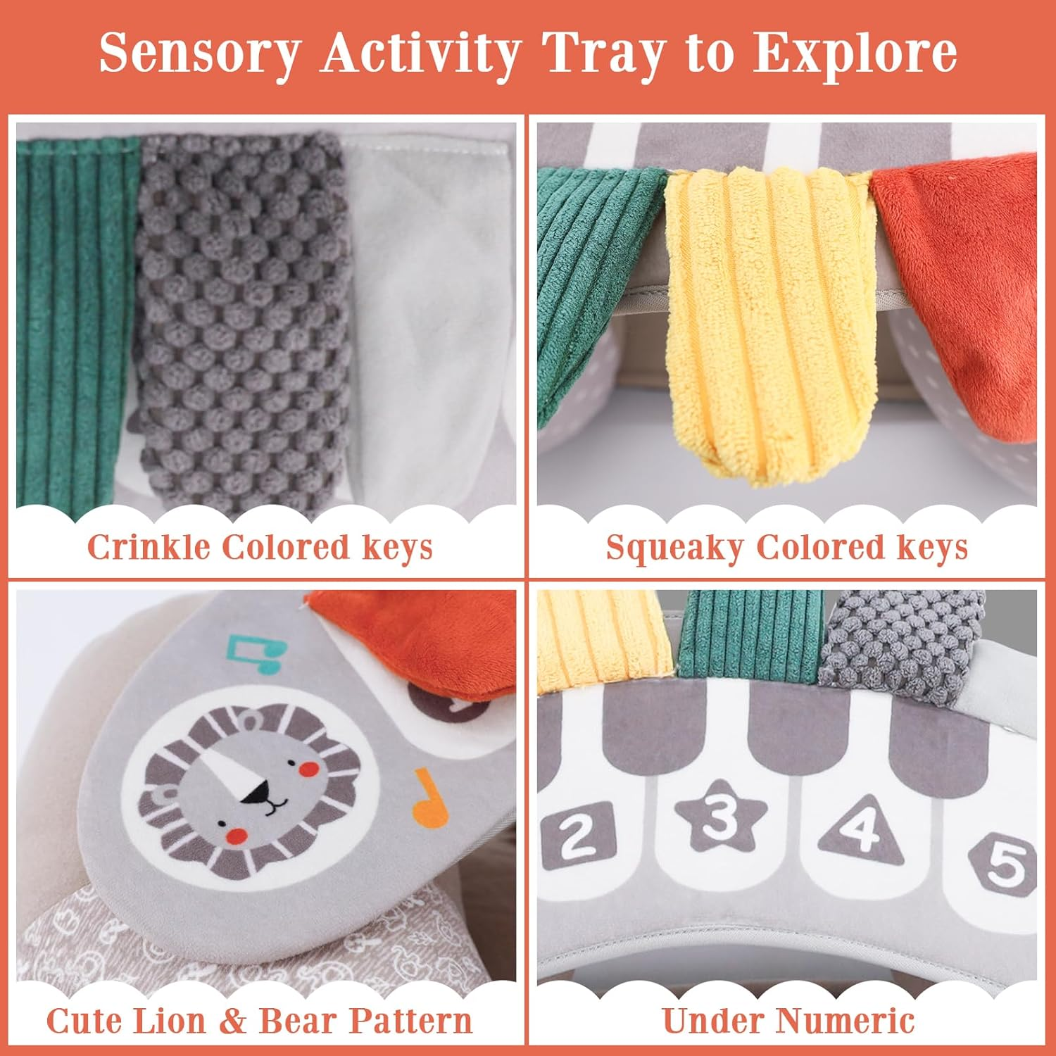 Upgraded Blublu Park Wider U-Shape Inflatable Sit Me up Floor Seat for Baby 3-36 Months with Cover, Portable Baby Chair with Activity Sensory Tray for Sitting Up, Infant Floor Seats, Piano - Elephant image number 3