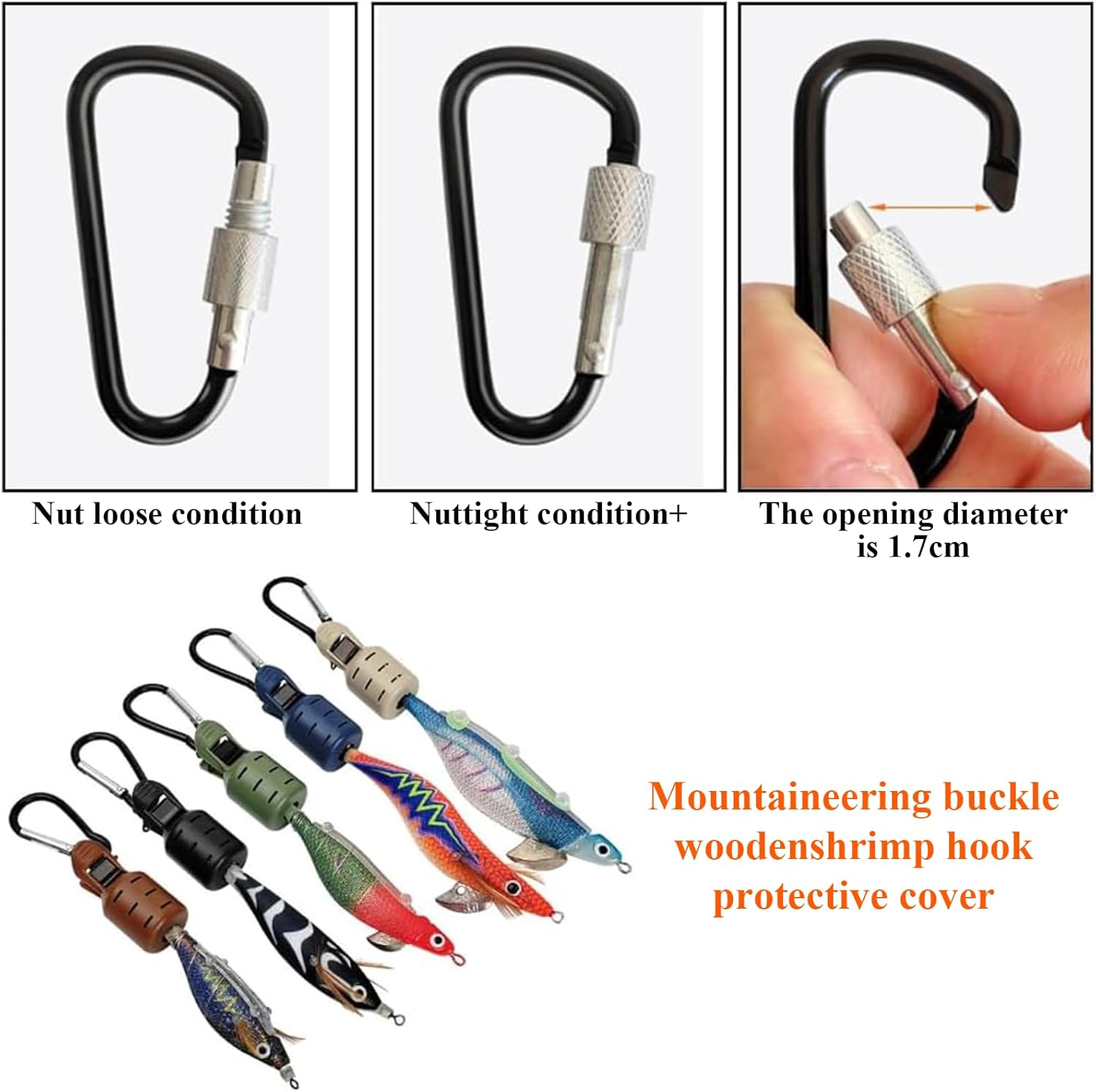 Rhoyee 6PCS Squid Jig Hook Covers with Carabiner &ndash; Durable Lure Safety Protectors for Fishing Bait & Squid Hooks, Universal Fit Hook Guard Case for Saltwater & Freshwater Anglers image number 4