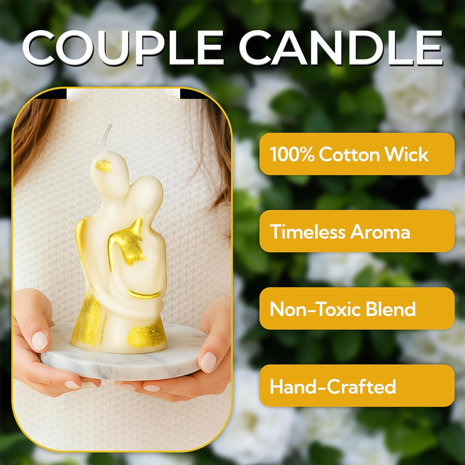 Apexor Scented Candle &ndash; Erotic Wedding Couple Figurine with Jasmine Scent, White with Gold Foil Accents, Ideal for Couple Spells and Special Other Occasions
