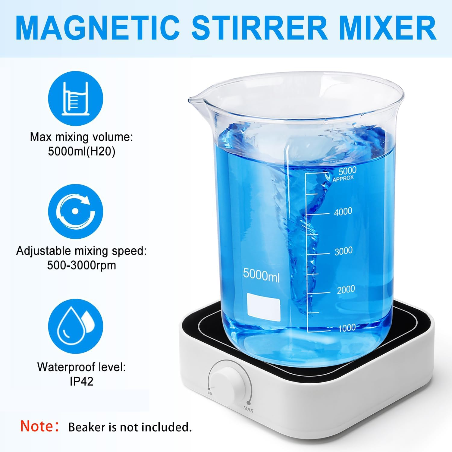FOUR E'S SCIENTIFIC 5L Magnetic Stirrer with Magnetic Stir Bar and Magnetic Stir Bar Retriever, Max Stirring Capacity 5000Ml, 500-3000RPM Magnetic Mixer(No Heating) image number 5