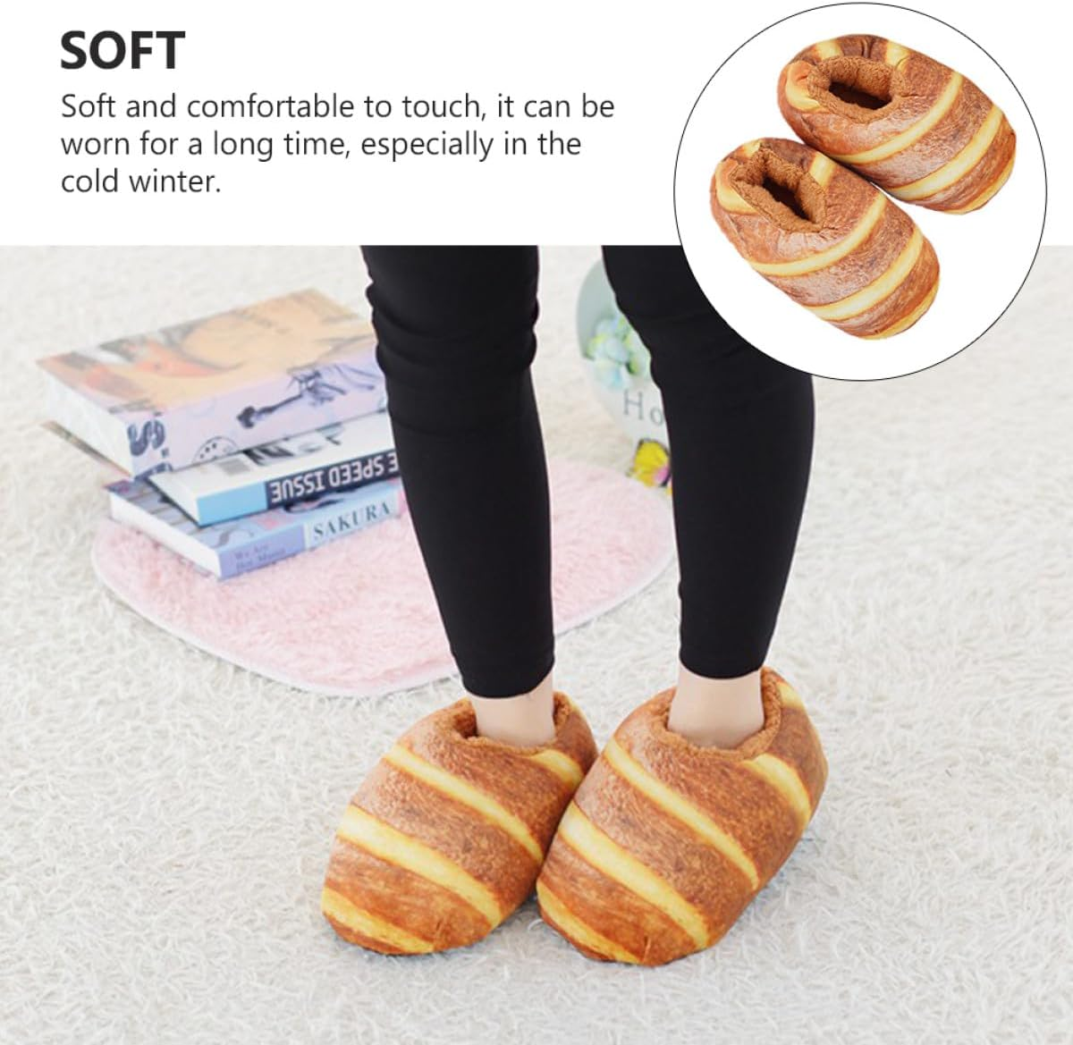 WESIEVYA Simulation Bread Winter Slippers for Women, Yellow Butter Style, One Size Fits EU 36-40, Warm Indoor Home Sandals image number 4