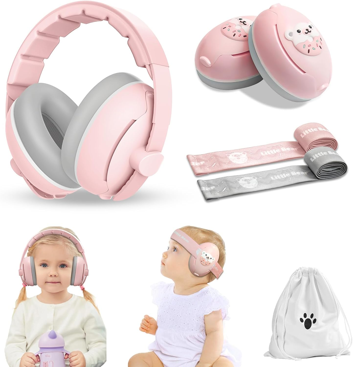 Baby Ear Muffs, 2-In-1 Baby Noise Canceling Headphone, Hearing Protection for Babies 0-48 Months, Adjustable Headband