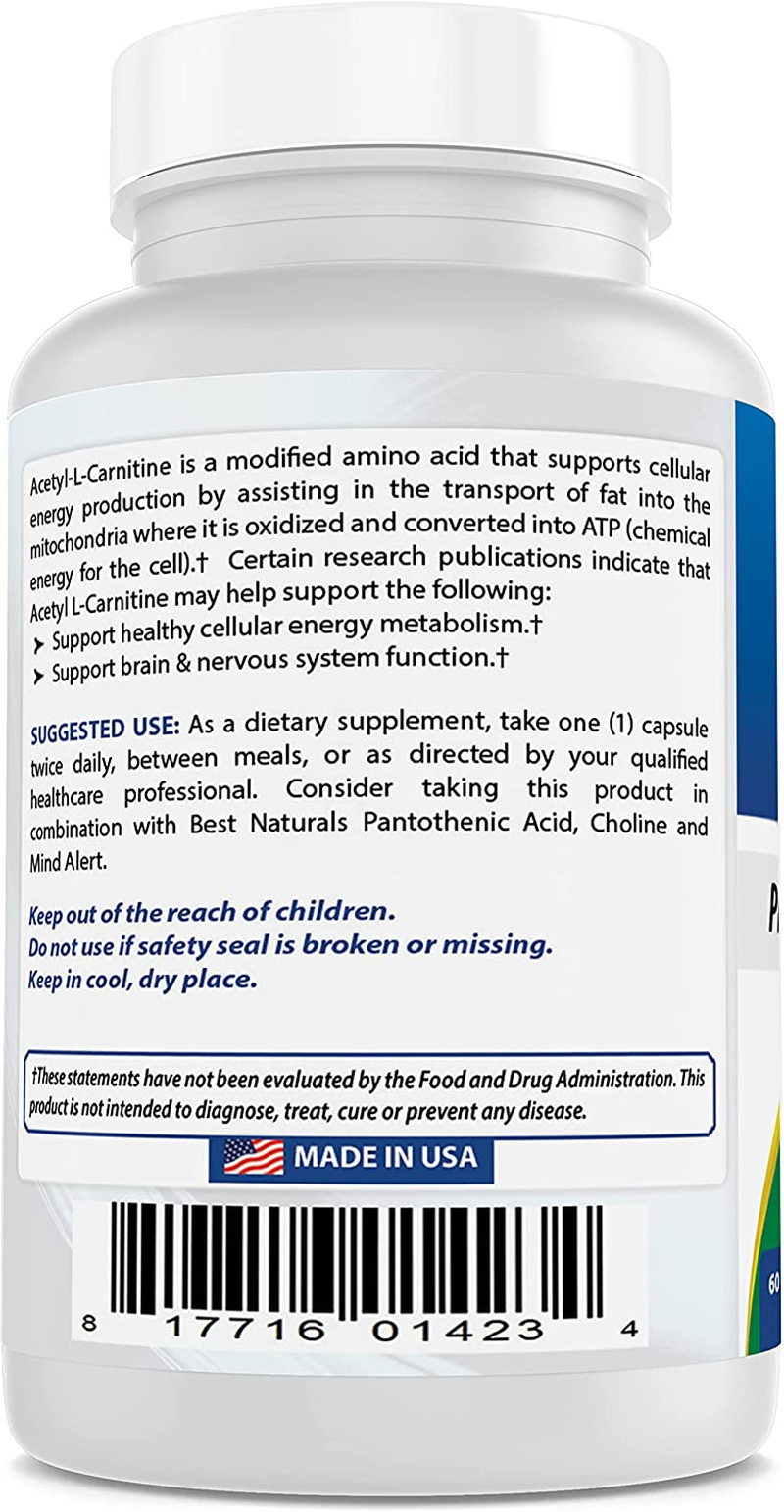 Best Naturals Acetyl L-Carnitine 1000 Mg 60 Capsules (60 Count (Pack of 2)) image number 1