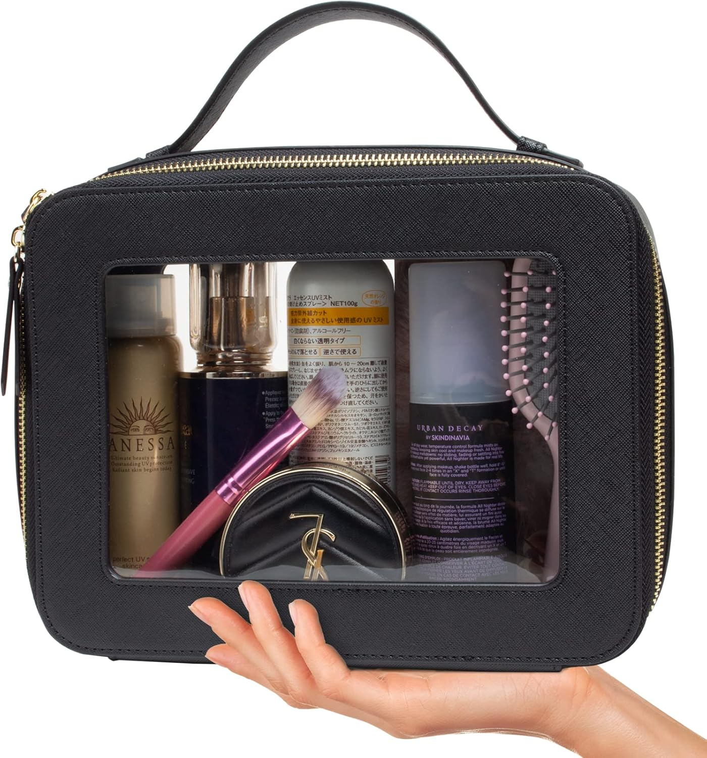 DDPOND Clear Makeup Bag, Travel Toiletry Cosmetic Bag Case Portable Clear Makeup Organizer Transparent Storage Bag Fit Carry-On Travel Car Accessories for Women Men (Large Black) image number 4