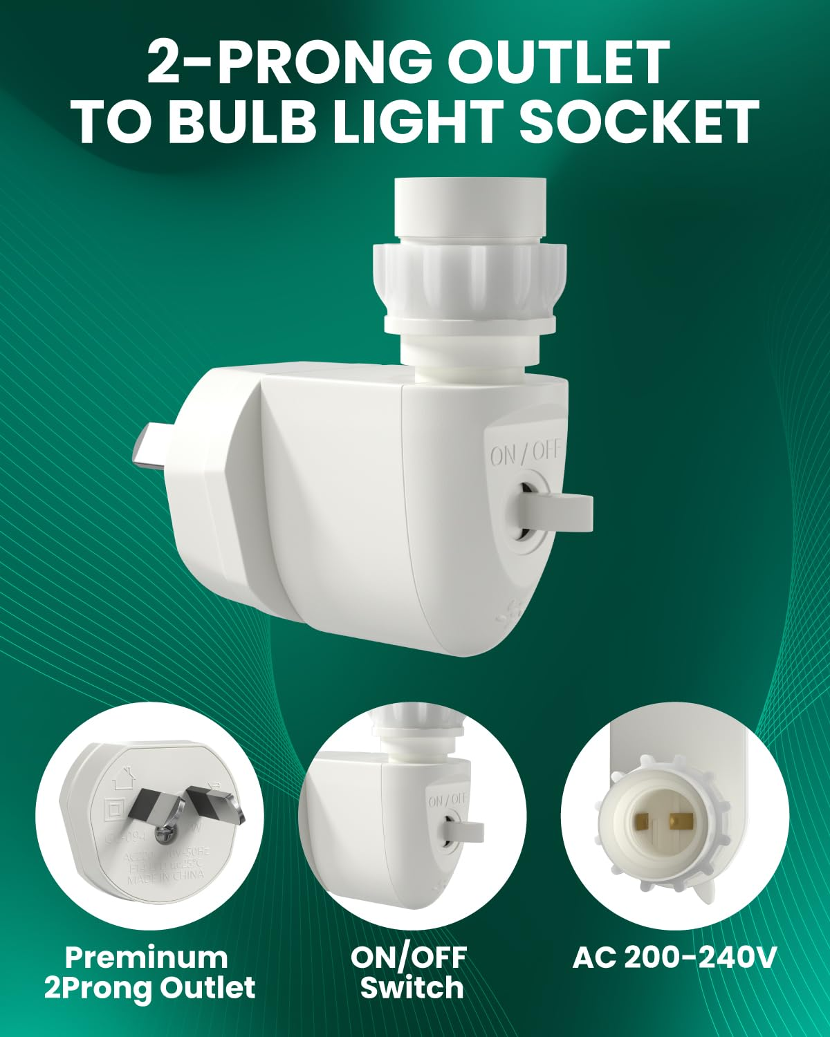 Lamptobe Night Light Plug In, E14 LED Light Bulb Socket Holder with On/Off Switch 2-Prong Outlet to Bulb Socket Adapter for Bedside Light, Night Light image number 2