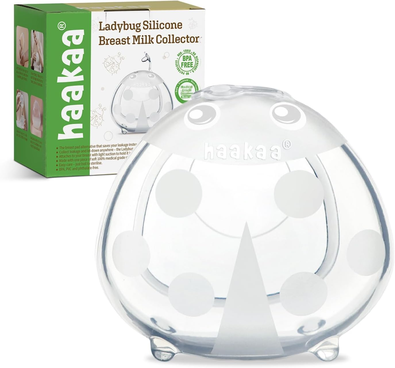 Haakaa Ladybug Milk Collector, Breast Shells Nursing Cup, Silicone Breast Milk Collector, Milk Savers for Breastfeeding, Nipple Shells Protect Sore Nipples Extra-Soft and Reusable (1 Pack, 40Ml)