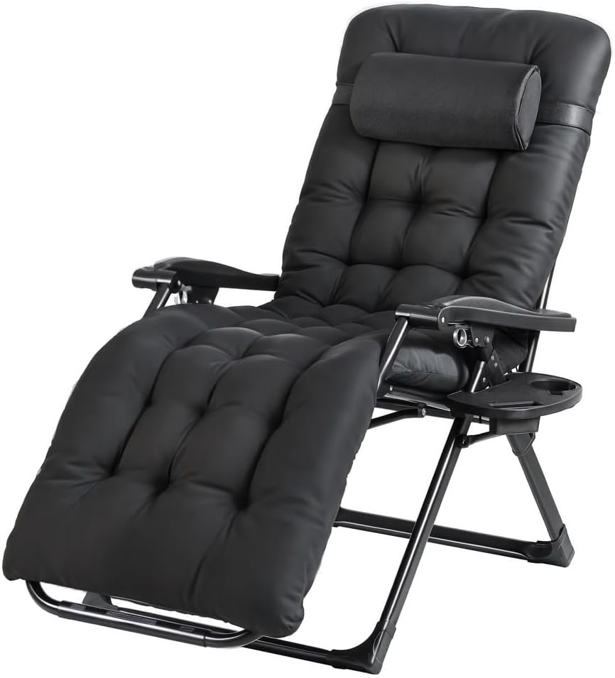 Gardeon Sun Lounge, Folding Camping Chair Lounger Day Bed Chaise Beach Chairs Outdoor Furniture Garden Patio Setting Pool Backyard, with Cotton Padded Seat Armrest Adjustable Backrest All Black image number 2