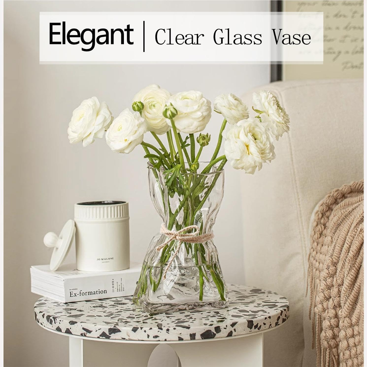 6 Inch Small Glass Flower Vase, Irregular Clear Flower Vases for Centerpiece Table Indoor Desk Decor, Modern Art Decorative Vase for Home Office Wedding Bookshelf Housewarming Gift - Clear image number 6