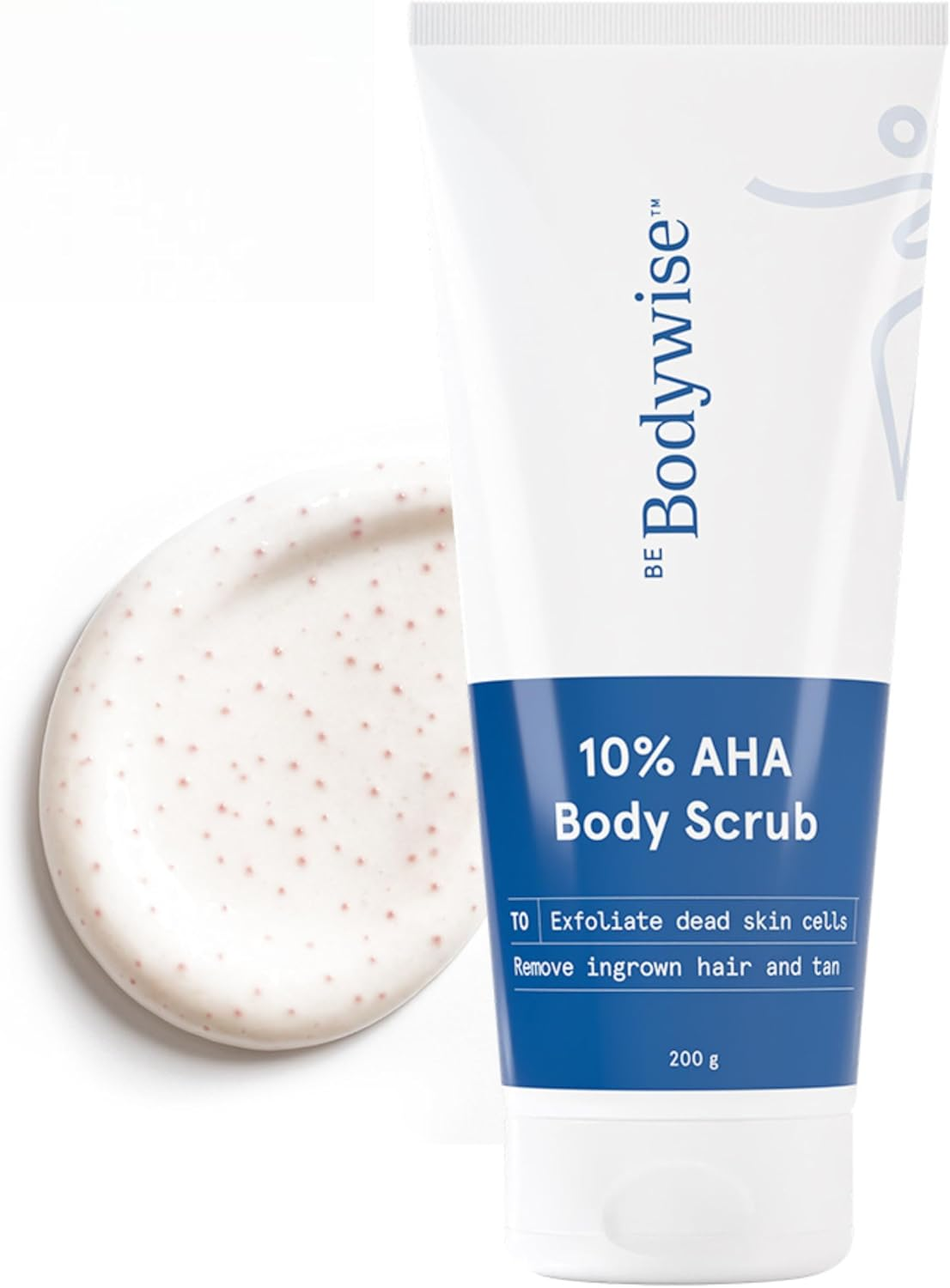 Be Bodywise 10% Lactic AHA Exfoliating Body Scrub 200G | Tan Removal & Soft-Smooth Skin | De-Tan Bathing Scrub with Centella Water & Aloe Vera, Removes Dirt & Dead Skin from Neck, Knees, Elbows & Arms | All Skin Types