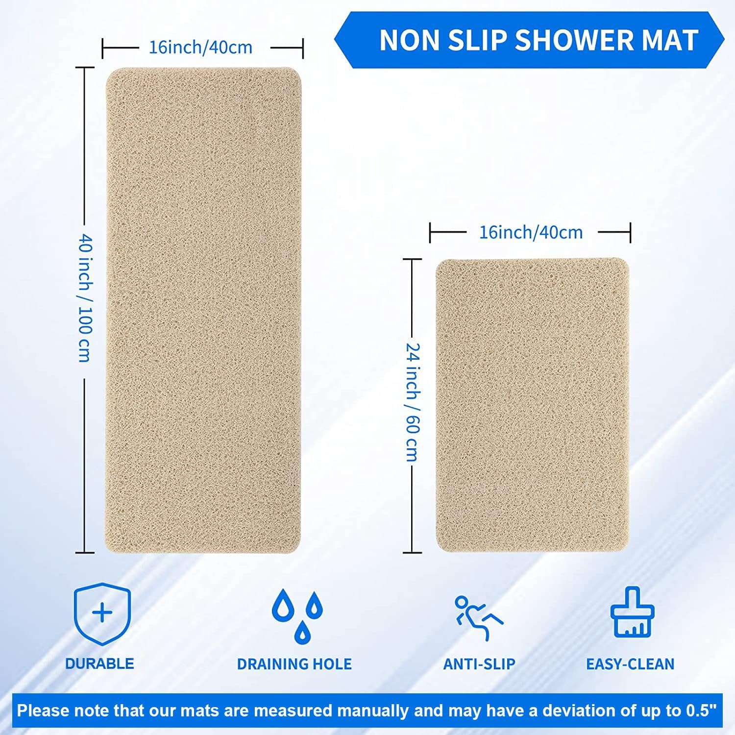Non-Slip Shower Mat Bathtub Mat for Bath Tub,Anti Slip Bath Tub Mat,Floor Mat,Soft PVC Loofah Bathroom Mats,Foot Scrubber Mat,Quick Drying Easy Cleaning Mats for Wet Areas（40 * 16 Beige） image number 5