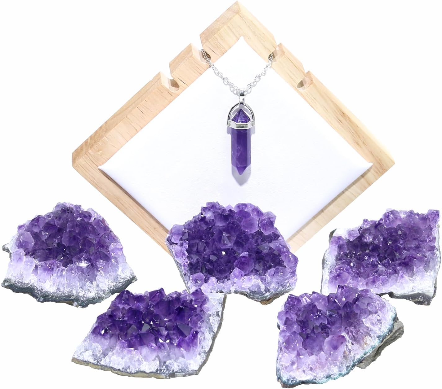 Amethyst Crystals with Amethyst Wand Necklace, Amethyst Clusters, Amythestyst Crystals, Purple Crystal, Amathesis Crystal, Raw Amethyst Stone, Natural Amethyst Geode, about 0.2 Lb image number 2