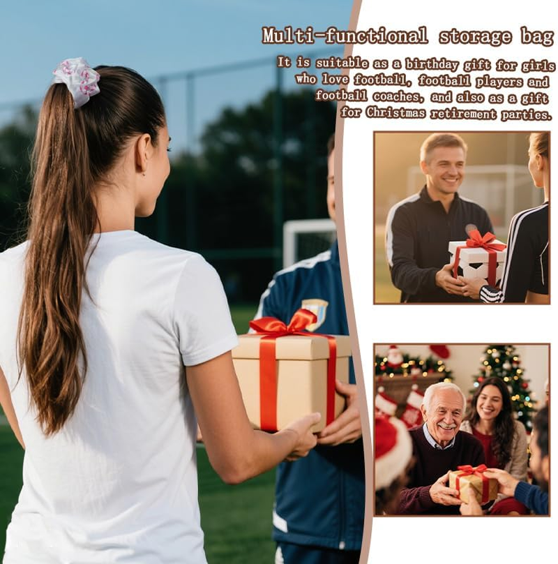 Pink Soccer Gifts Women Girls Pink Soccer Cosmetic Makeup Bag with Sport Hair Scrunchies PVC Clear Football Cosmetic Bags for Coach Players Team Christmas Party image number 6