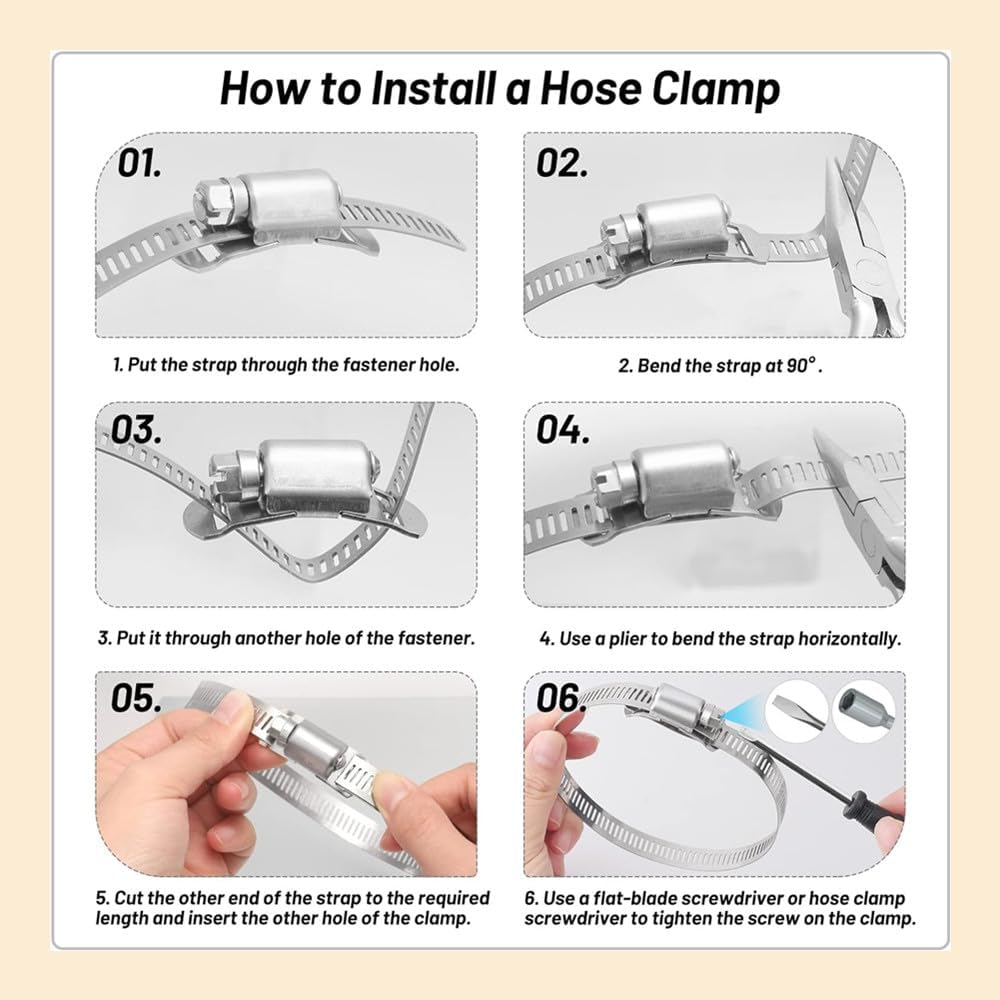 7Pcs 9.8 Feet Long Worm Gear Hose Clamp with Fasteners, 304 Stainless Steel Large Adjustable Pipe Clamps 6Pcs Fasteners for Ductwork, Pole Securing and Strapping image number 3