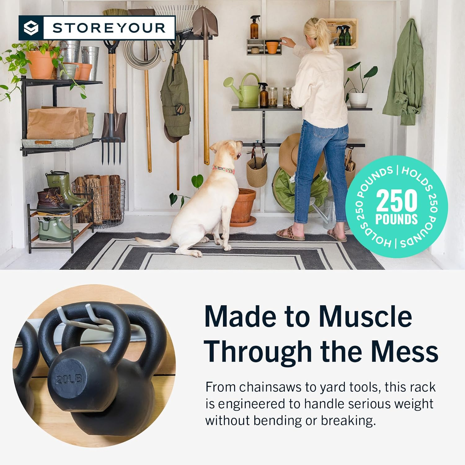 Storeyourboard BLAT Garage Garden Tool Organizer Wall Mount, Garage Organization and Storage, Shovel & Rake Hangers Yard Tool Rack, Industrial Steel Holds 250 Pounds image number 1