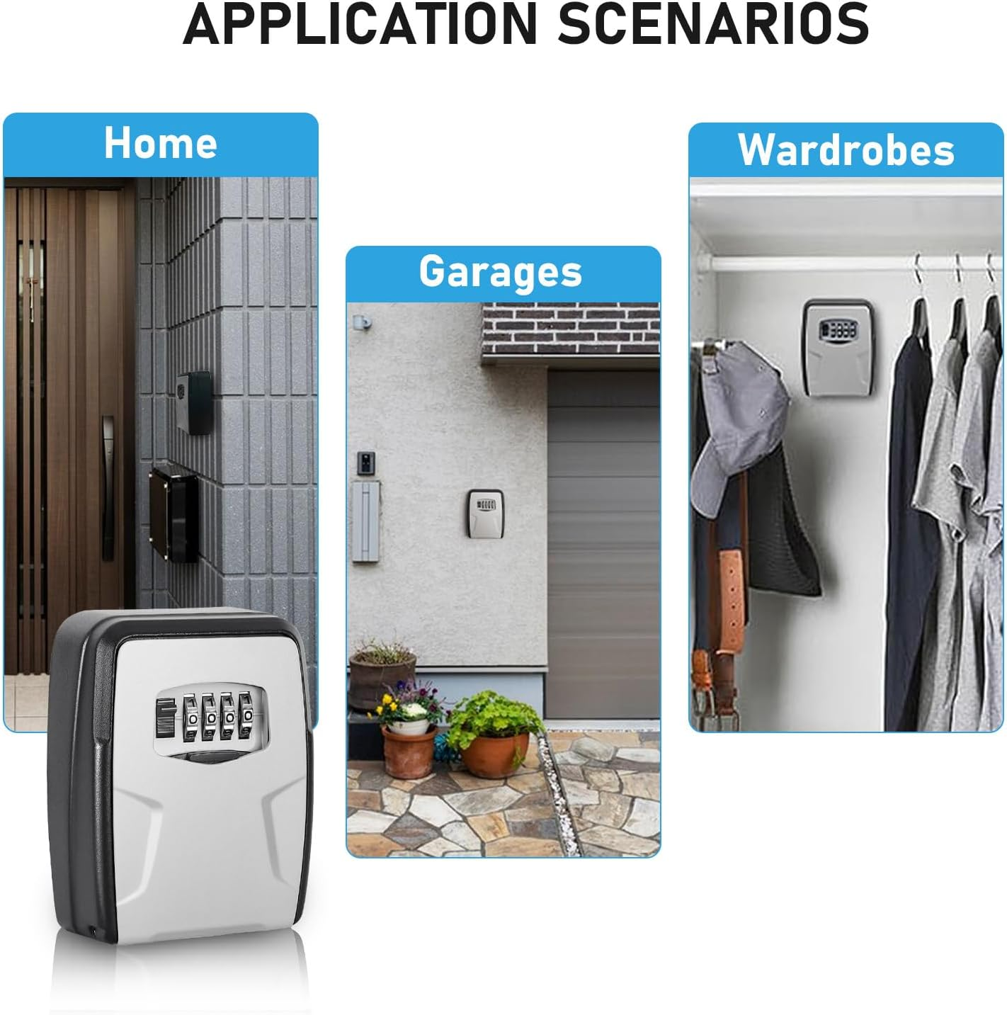 Key Lock Box, 4-Digit Combination Waterproof Portable Key Storage Lock Box Wall Mount 5 Key Large Capacity for House Key Hide a Key for Outdoor, Indoor(1-Pack)