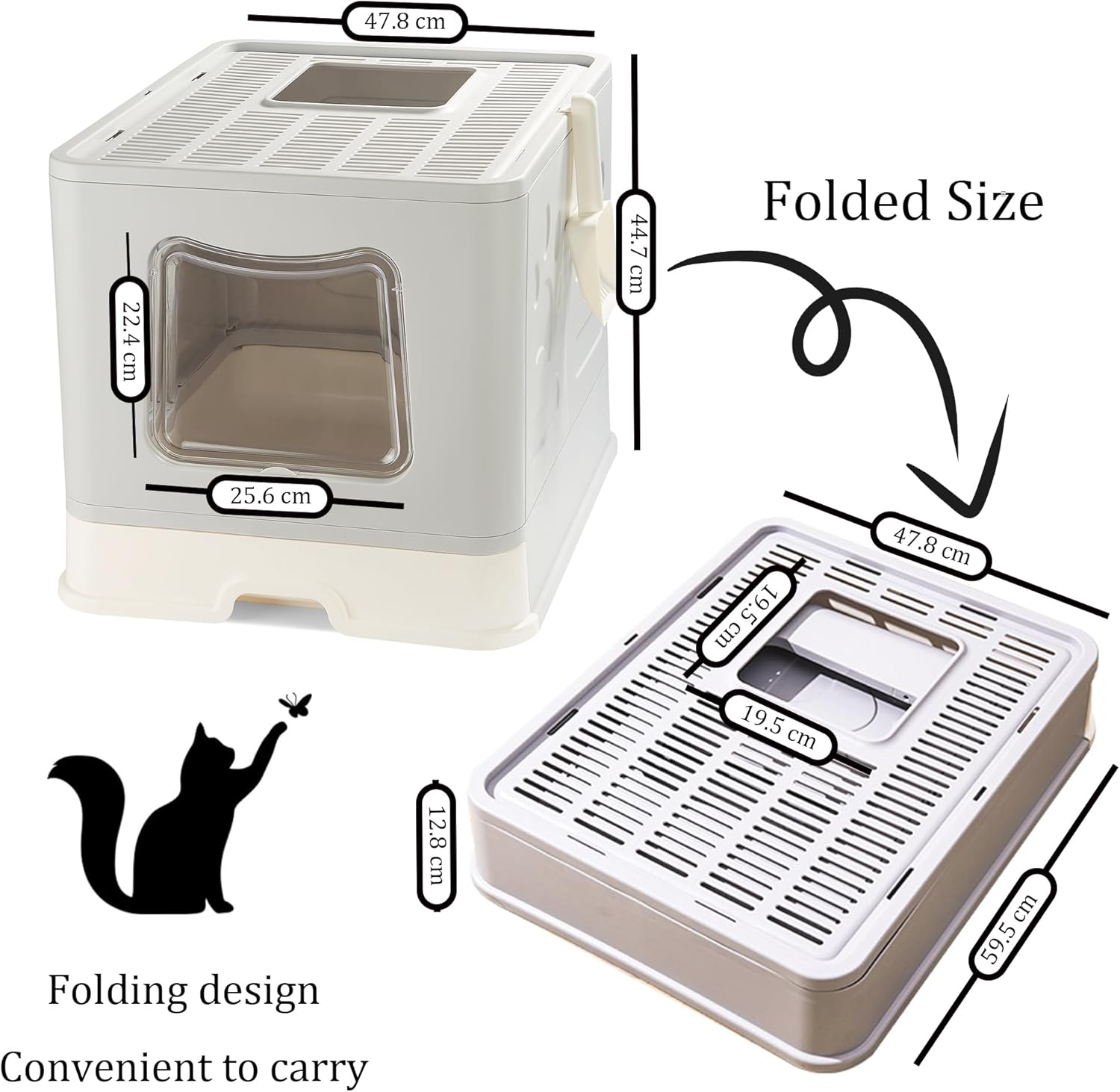 Extra Large Cat Litter Box Jumbo Foldable Kitty Litter Box with Lid Covered Enclosed Top Entry Big Cat Toilet with Scoop Sift Oversized Litter Pan Less Track for Indoor Multi Cats (Grey)