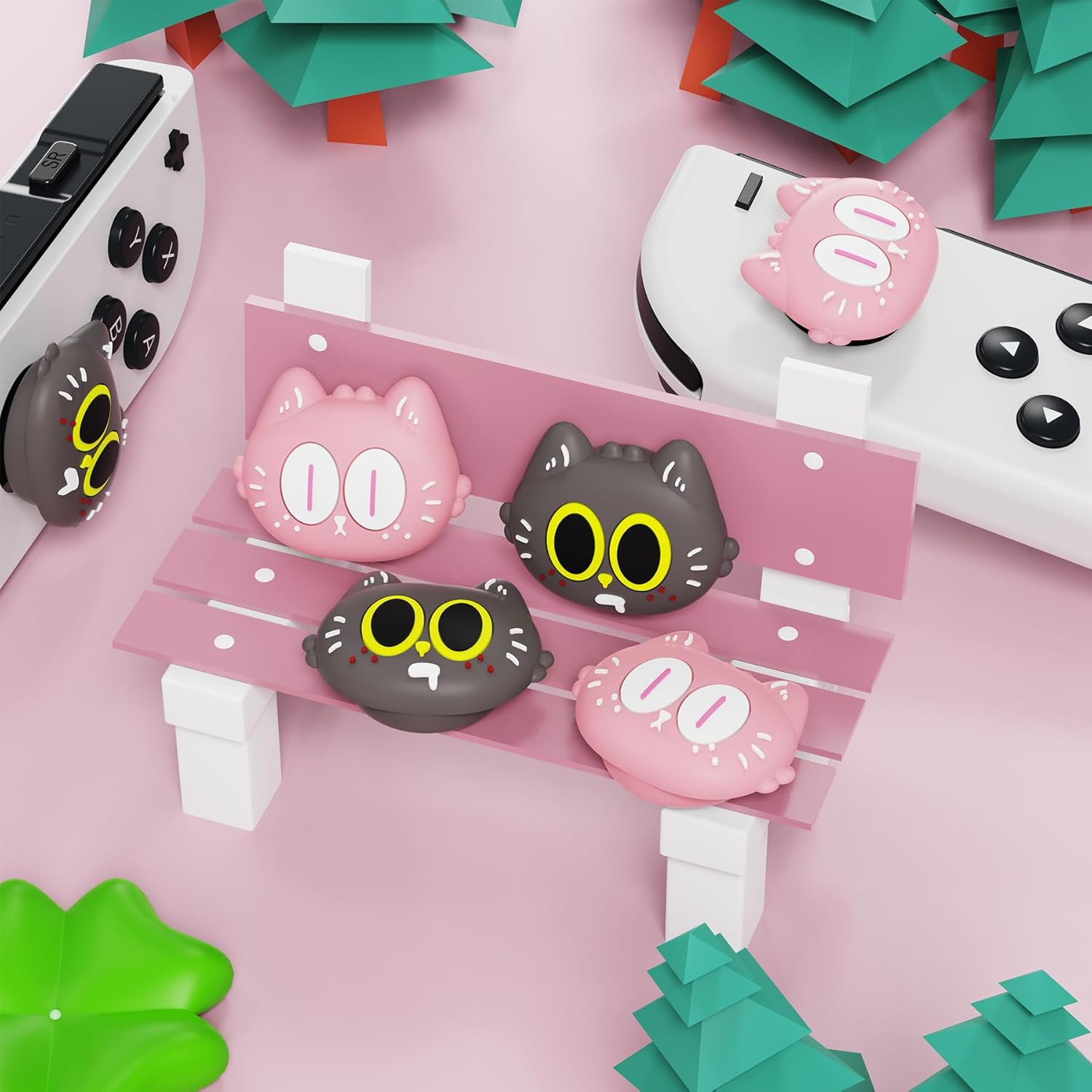 Playvital Joystick Caps for Nintendo Switch, Thumbstick Caps for Switch Lite, Analog Cover for OLED Joycon Thumb Grips - Moonlight Cat image number 1