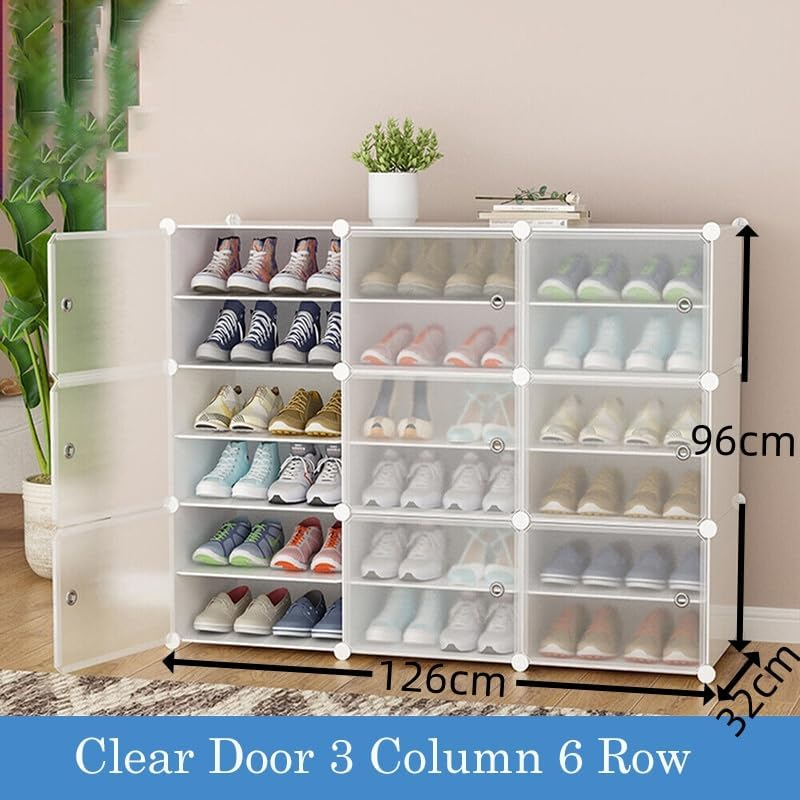 AUKO Portable Shoe Storage Plastic Cube Storage Tower Shelves for Storage Shoe Cabinet Shoe Rack (White 3 Column 6 Row) image number 3