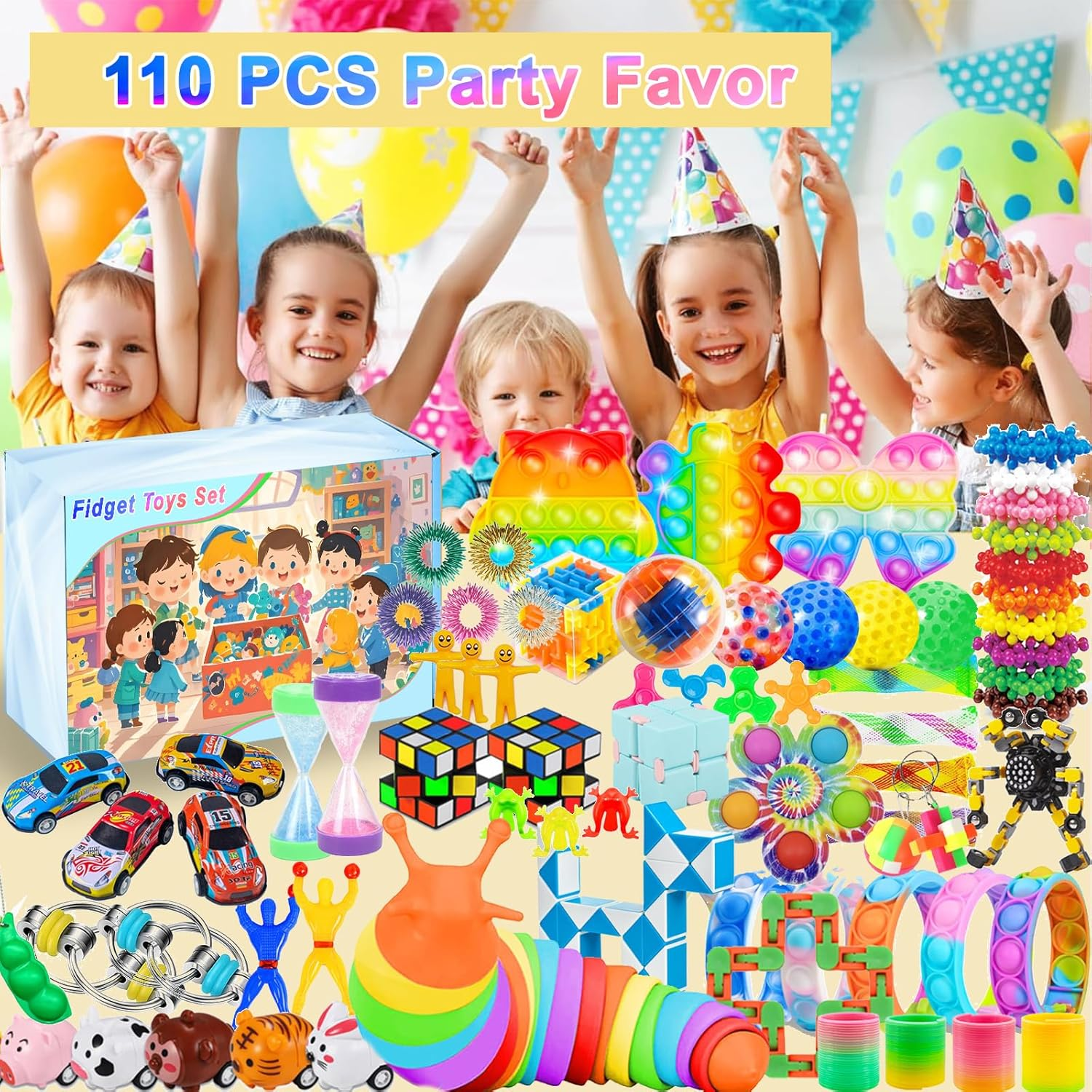 Fidget Toys Set, 110 Pcs Party Favors Stress Relief Sensory Toy Set for Kids & Adults, Goodie Bags Fillers for Kids Birthday Party, Easter Basket Stuffers, Classroom Prizes, Treasure Box Toys image number 1