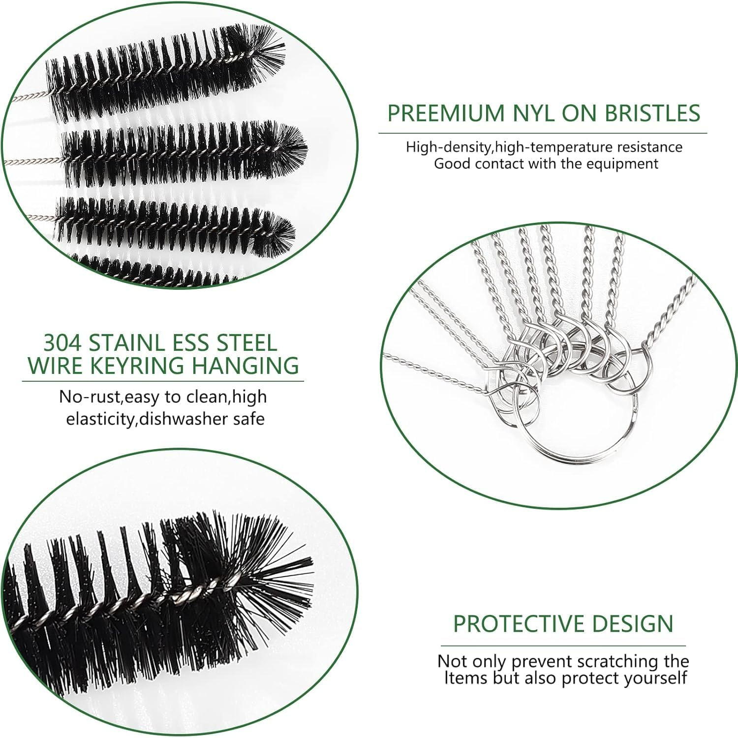 13 Piece Stainless Steel Flexible Cleaning Brush Set (8.2Inch), Durable Scrubbing Brushes for Straws, Bottles, Tubes, Pipes and Drains, Multi Size Cleaning Kit (0.11-1Inch), Duty and Reusable image number 5