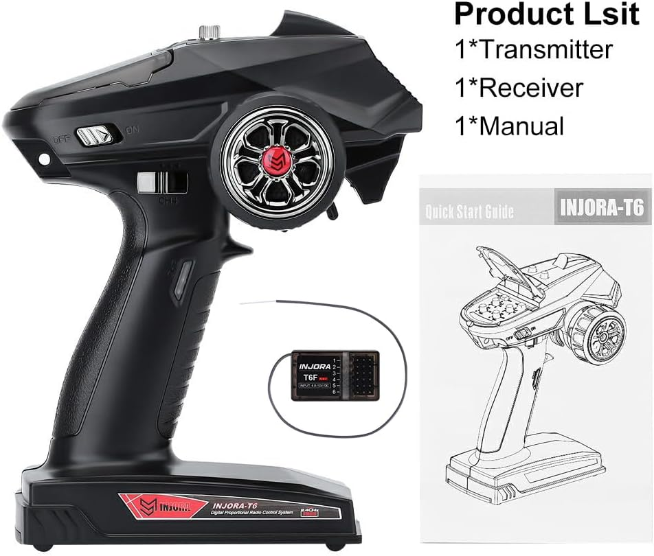 INJORA RC Transmitter 2.4Ghz 6CH Controler and Receiver for 1/8 1/10 RC Car Boat Tanks Crawler TRX4 SCX10 image number 4