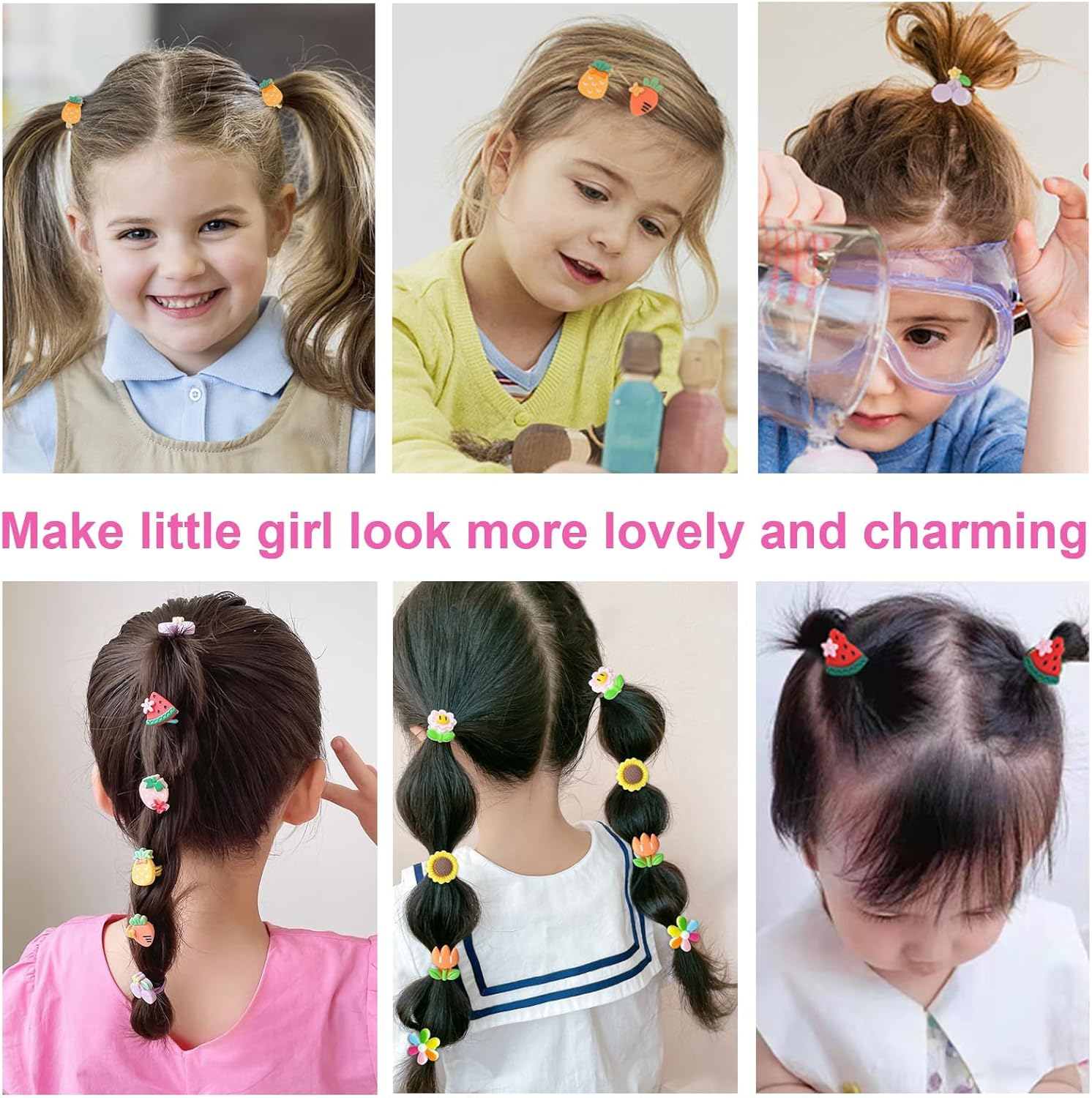 60Pcs Baby Hair Ties, Cute Cartoon Small Hair Ties for Toddlers Little Girls, Colorful Elastic Pony Tails Hair Bands 0.8Inch Dia, No Damage Seamless Soft Hair Ties Accessories, Kids Gift, Bluezoo image number 1