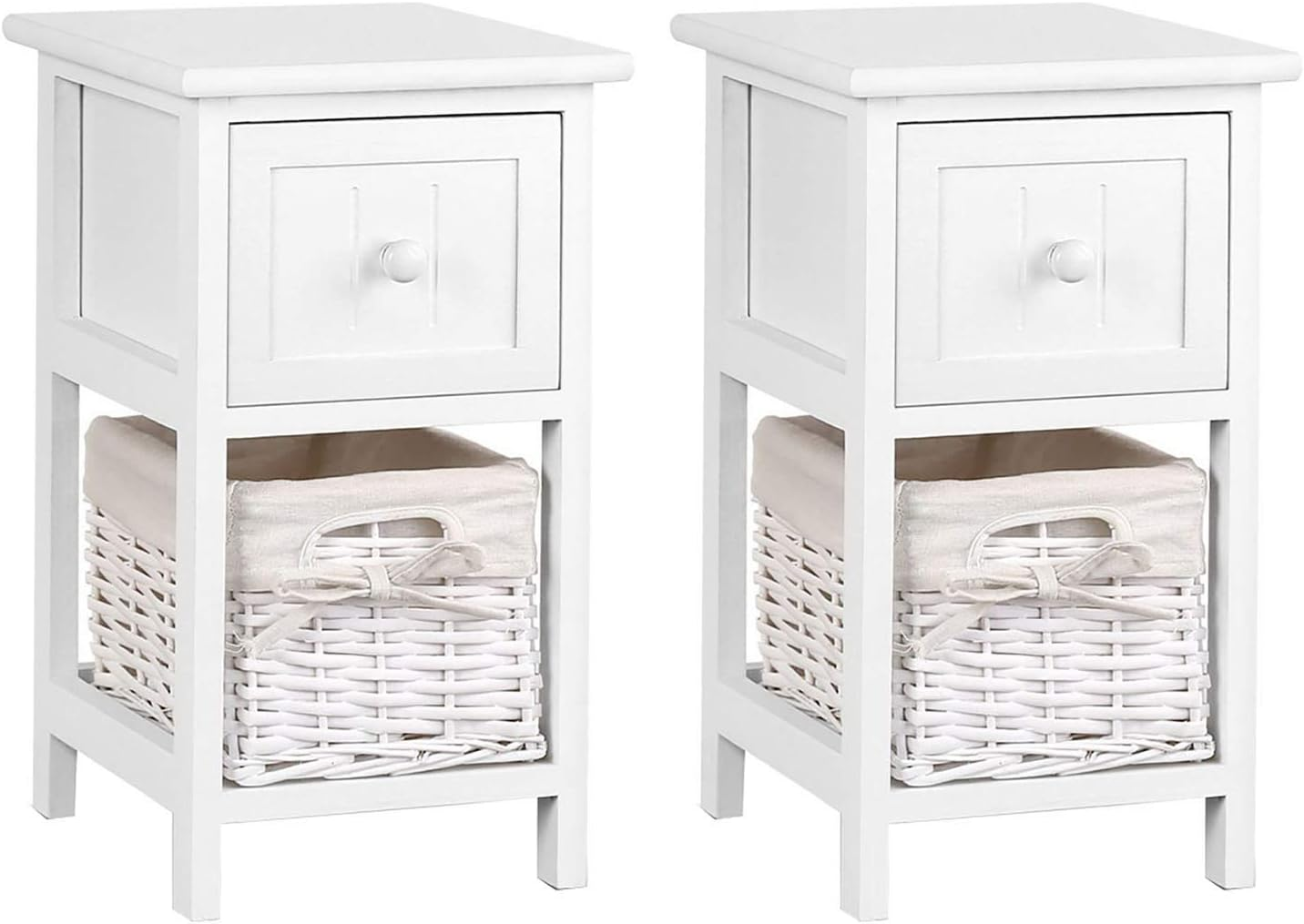 Artiss Bedside Table Set of 2 White Bed Baskets Side Tables Storage Small Narrow Desk Chest Drawers, with 1 Drawer + Shelf, Bedroom Home Furniture Tallboy Lamp Nightstand Cabinet in 45Cm Height image number 2