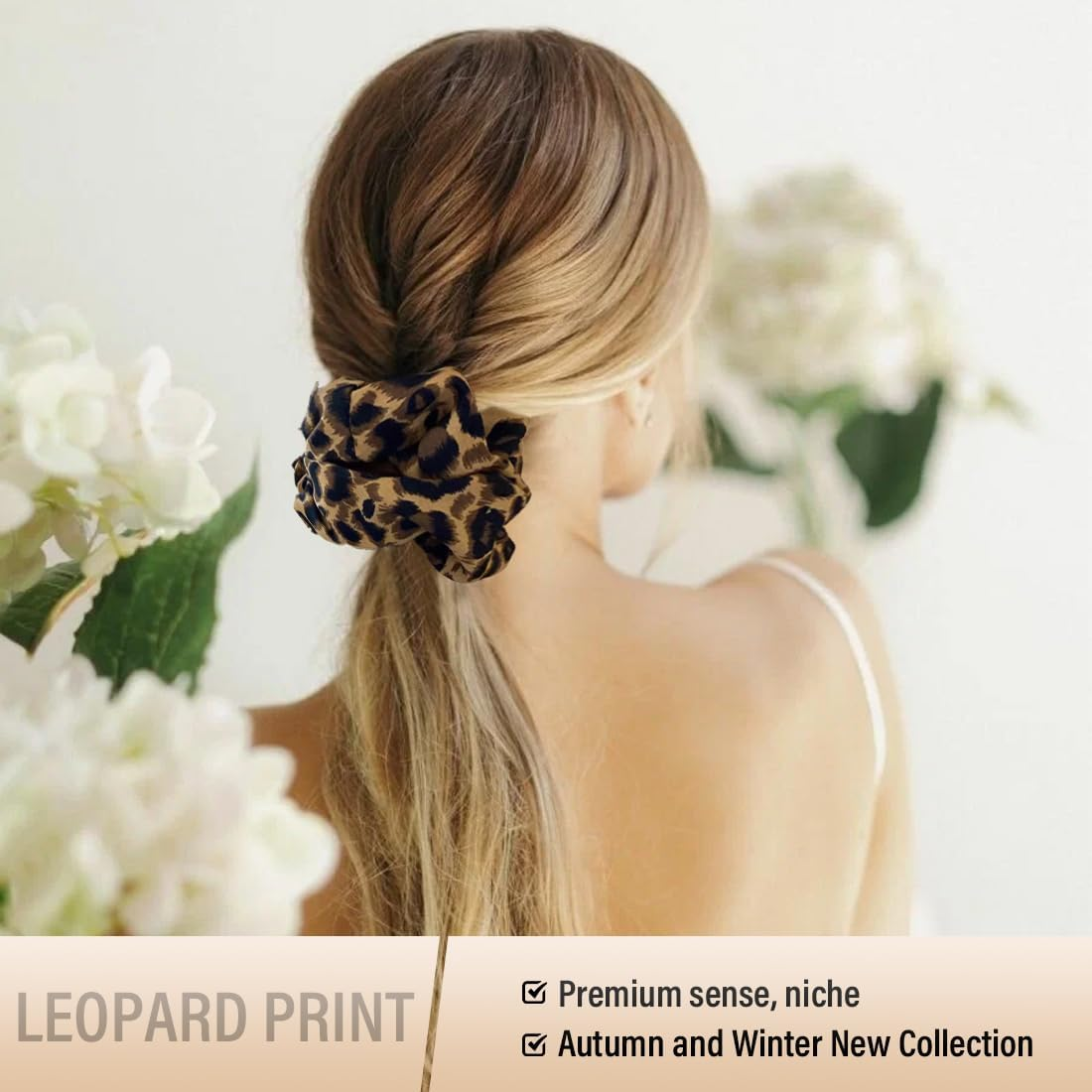 Pack of 2 Scrunchies, Hair Bands, Black and Leopard, Hair Bands for Girls and Women, Silk Scrunchie, Silk Hair Scrunchie image number 4