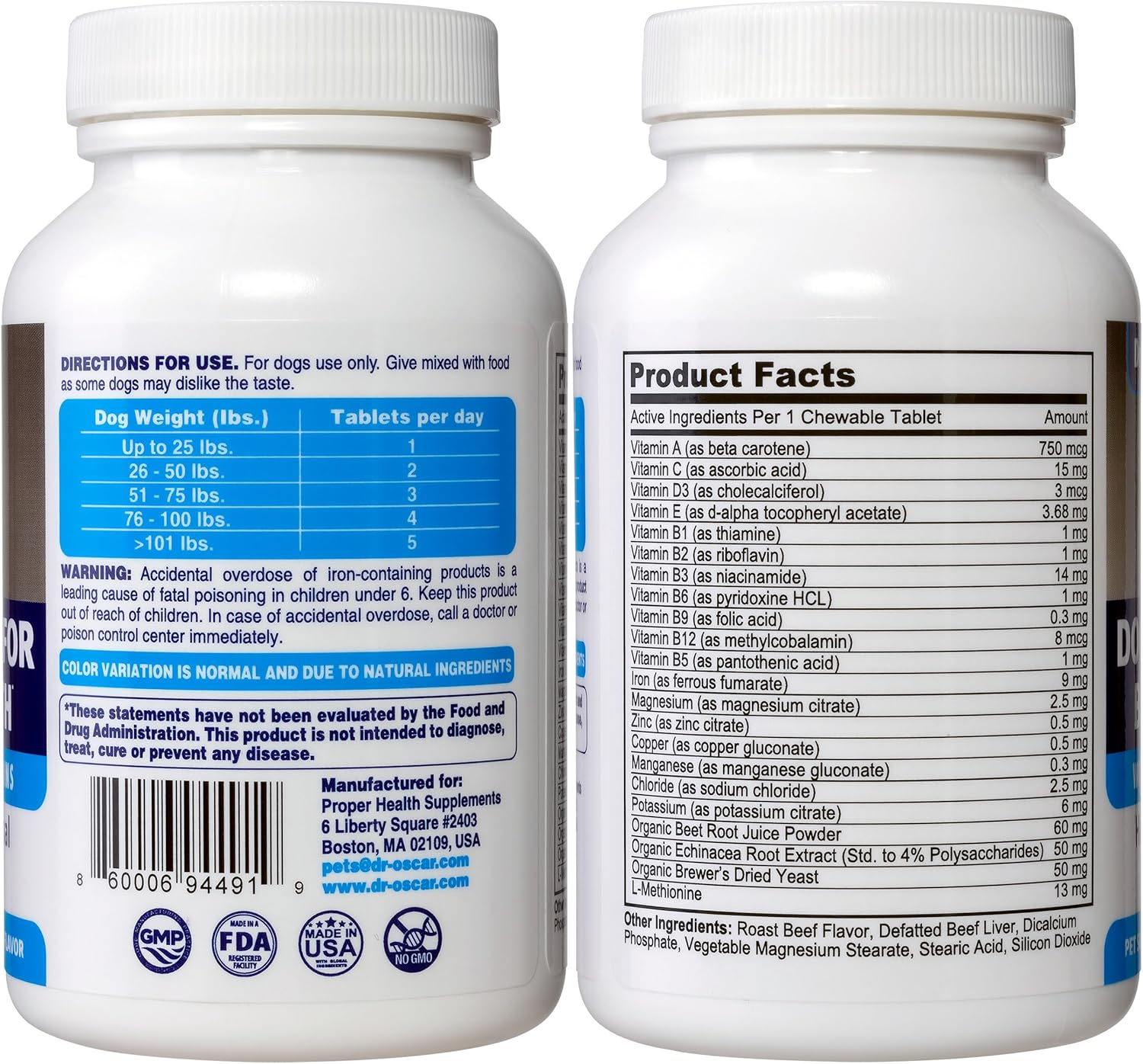 3In1 Blood Aid, Immunity & Energy for Dogs, Iron Supplement for Dogs, Helps Maintain Blood Health, Normal Red Cells Levels & Normal Clotting Function, 120 Tablets image number 2