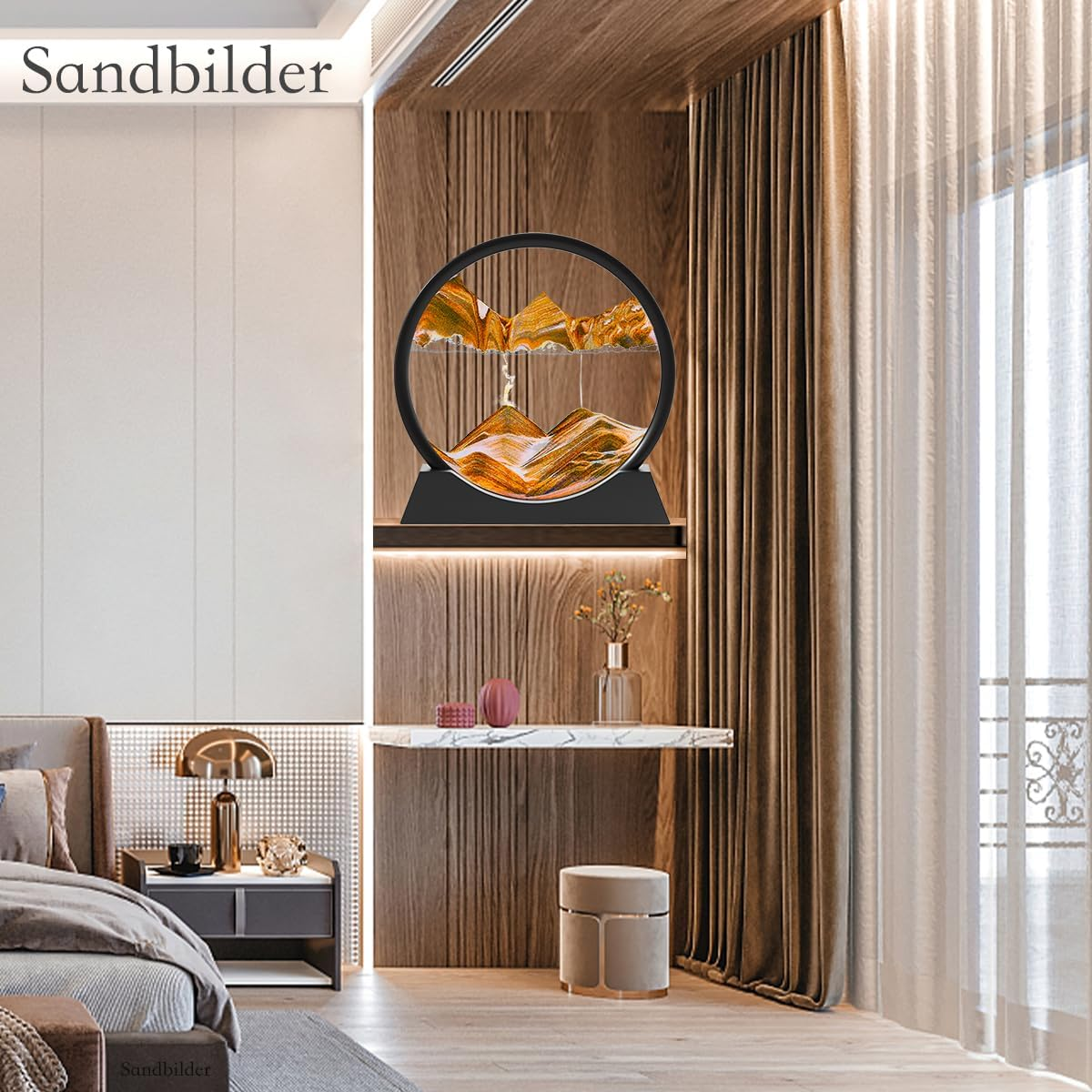 Sandbilder-Moving Sand Art Decor, Falling Picture in Motion, 3D Deep Sea Sandscape, Flowing Relaxing Toy, Rotating Display for Desktop Office Home (Black, 12") image number 2