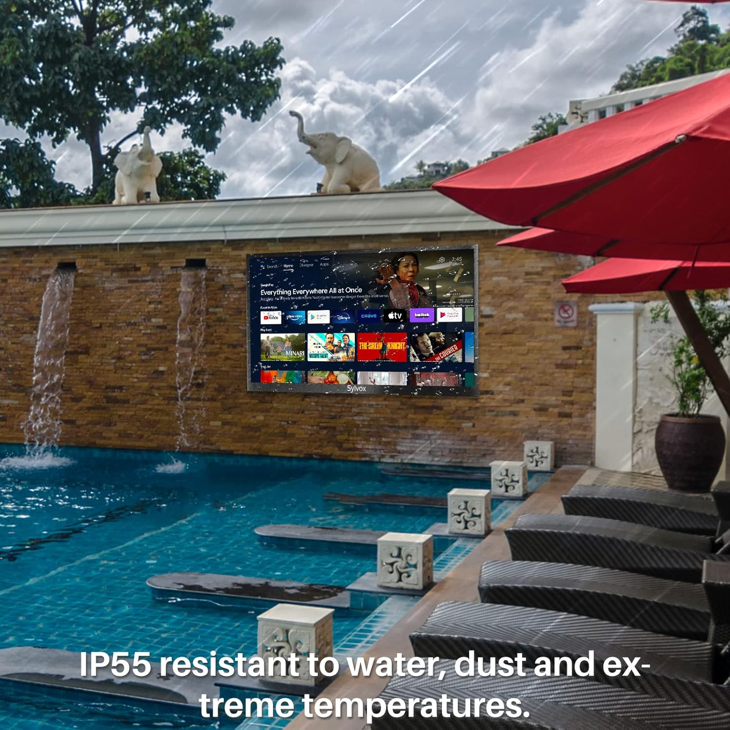 SYLVOX Outdoor TV, Smart Outdoor TV 43&rdquo; 2000 Nits Full Sun, 4K UHD Weatherproof Outdoor Television with Voice Control Chromecast Built-In, IP55 Android TV for outside (Pool Pro Series) image number 6
