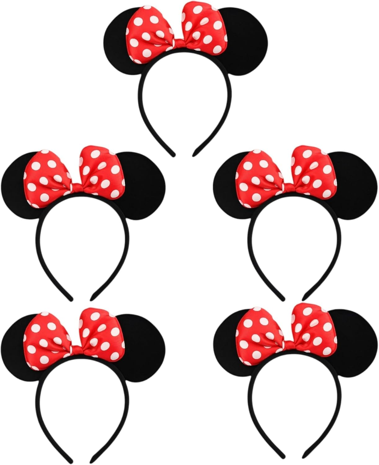 Mouse Ears Headband with Red Polka Dot Bow &ndash; Kids Costume Hair Accessory for Fancy Dress, Cosplay, Birthday Parties &ndash; Available in a 1, 3 or 5 Pack Set image number 2