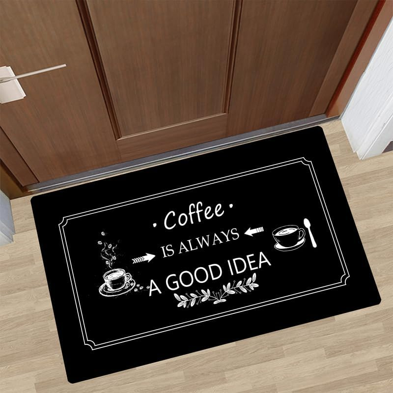 2PCS Kitchen Rugs and Mats Set of 2, Non-Slip Absorbent Coffee-Themed Kitchen Floor Mat, Kitchen Mats Washable, 50Cm X 80Cm + 50Cm X 120Cm (Black, 50Cm X 80Cm + 50Cm X 120Cm) image number 3