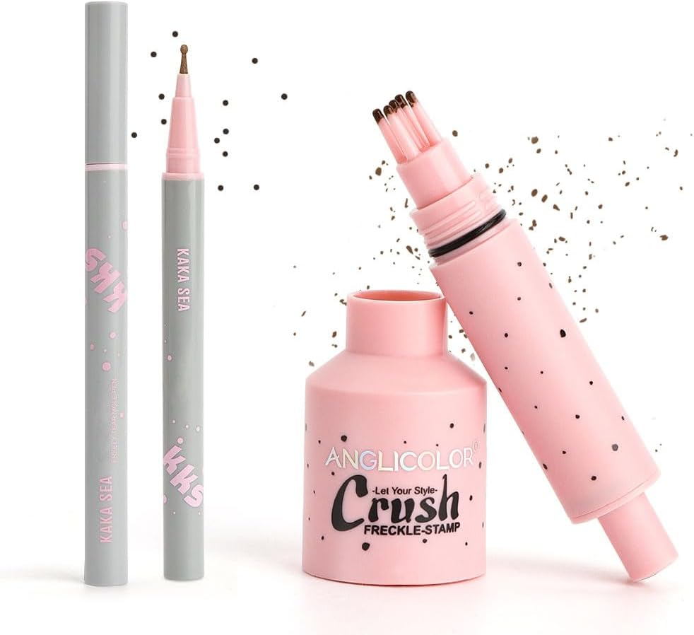 FIDWALL Freckle Pen & Freckle Stamp, Waterproof Long Lasting Freckles Pen Kit with Fake Freckles and 5-Point Stamp for Natural Henna Brown Freckles Look (03# Dark)