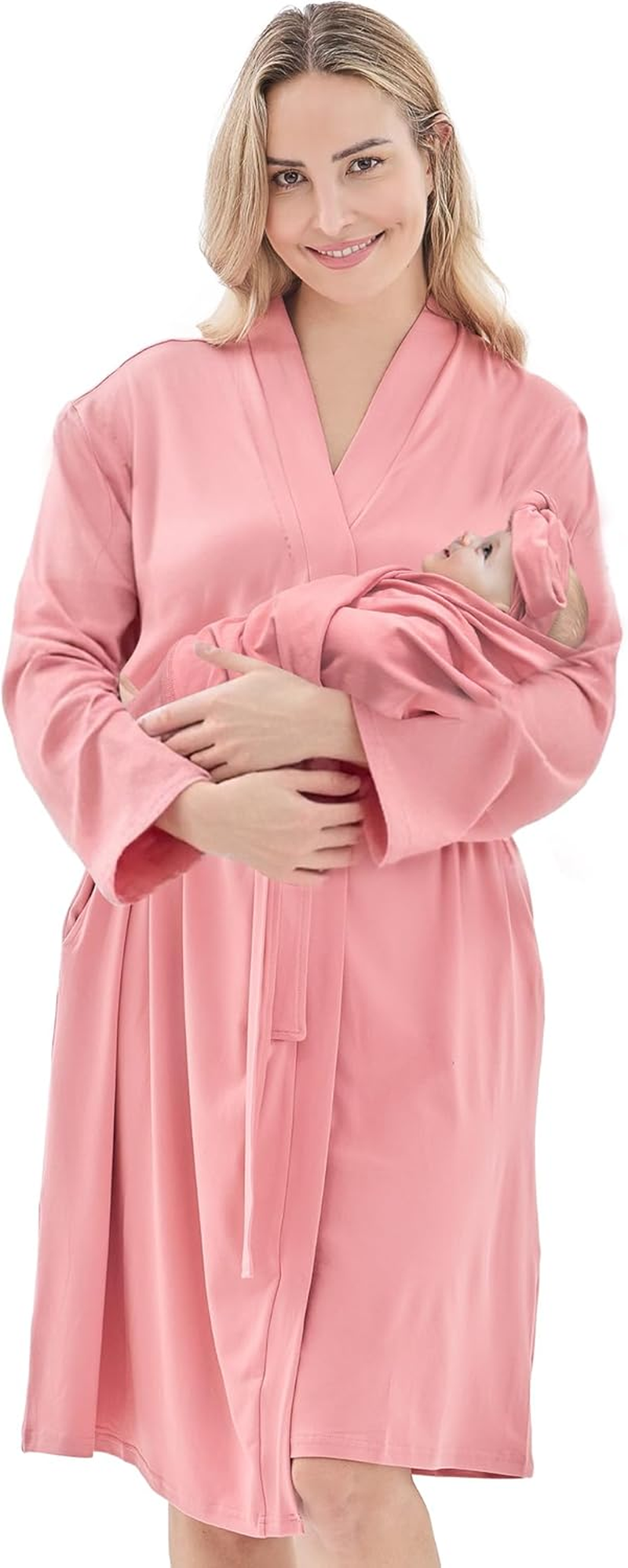 V.&GRIN Mommy and Me Robe and Swaddle Set, Maternity Robe and Matching Baby Blanket | Hospital Outfits Labor Delivery