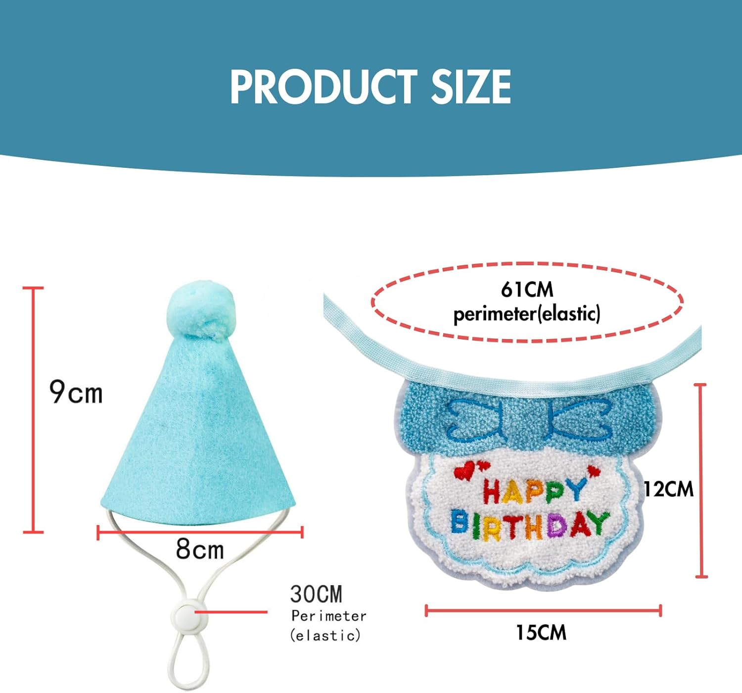 Cat Birthday Bandana and Hat Set, Adorable Pet Party Outfit, Adjustable and Comfortable, Happy Birthday Design, for Cats and Small Dogs (Blue) image number 4