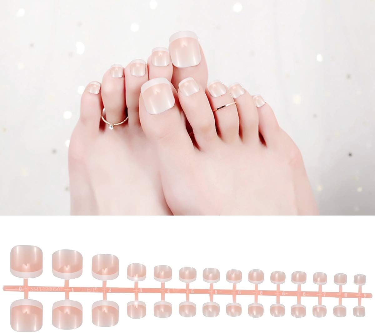 84 Pcs French False Toenails Tips, 14 Size French Artificial Manicure Fake Toe Nails, Full Cover Acrylic Toenails Art Tips for Ladies Women Girls Nail Decorations image number 6