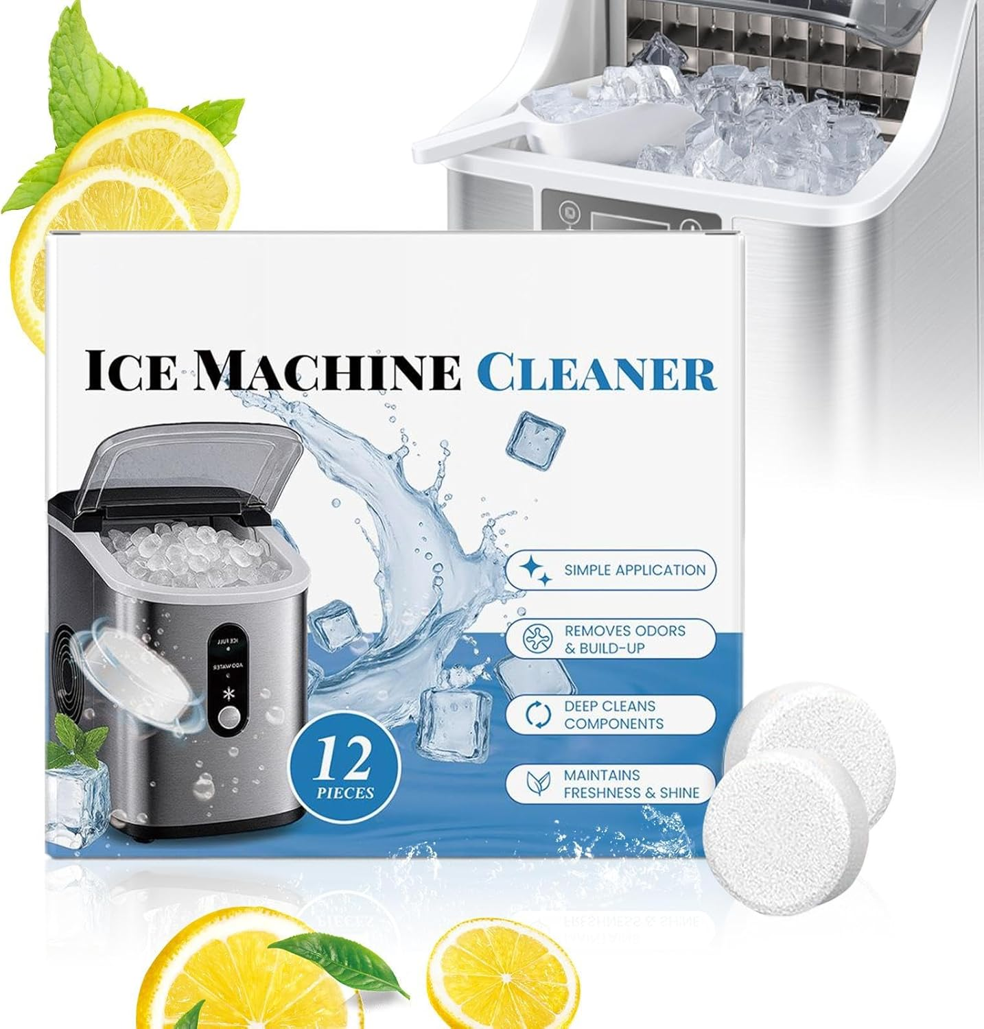 Countertop Ice Machine Cleaner, 12 Piece Ice Maker Cleaner Countertop, Tablets Cleaning for Washing Remove Odor Icemaker Home Cooler Appliance image number 3