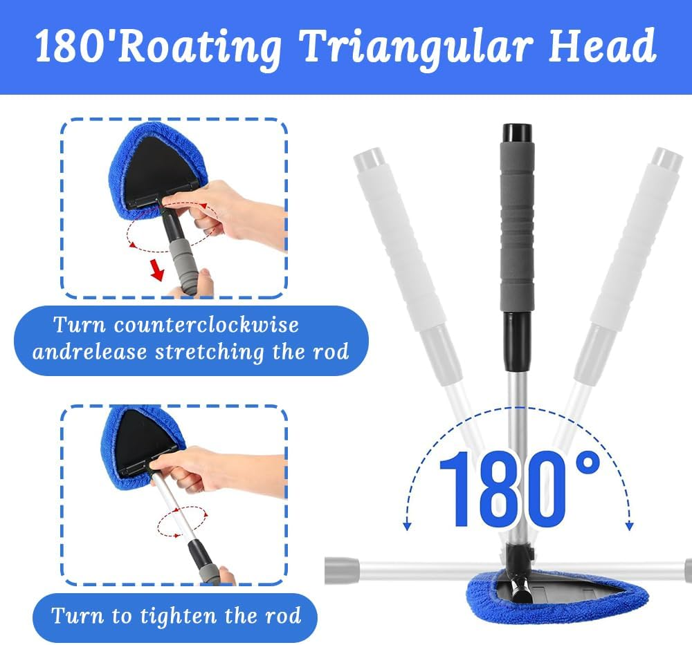 Windshield Cleaning Supplies, Cleaning Supplies, Window Cleaner Wiper Tool with Retractable Handle, Auto Glass Cleaning for Car Detailing, Truck, SUV, RV and Home Windows (Blue)