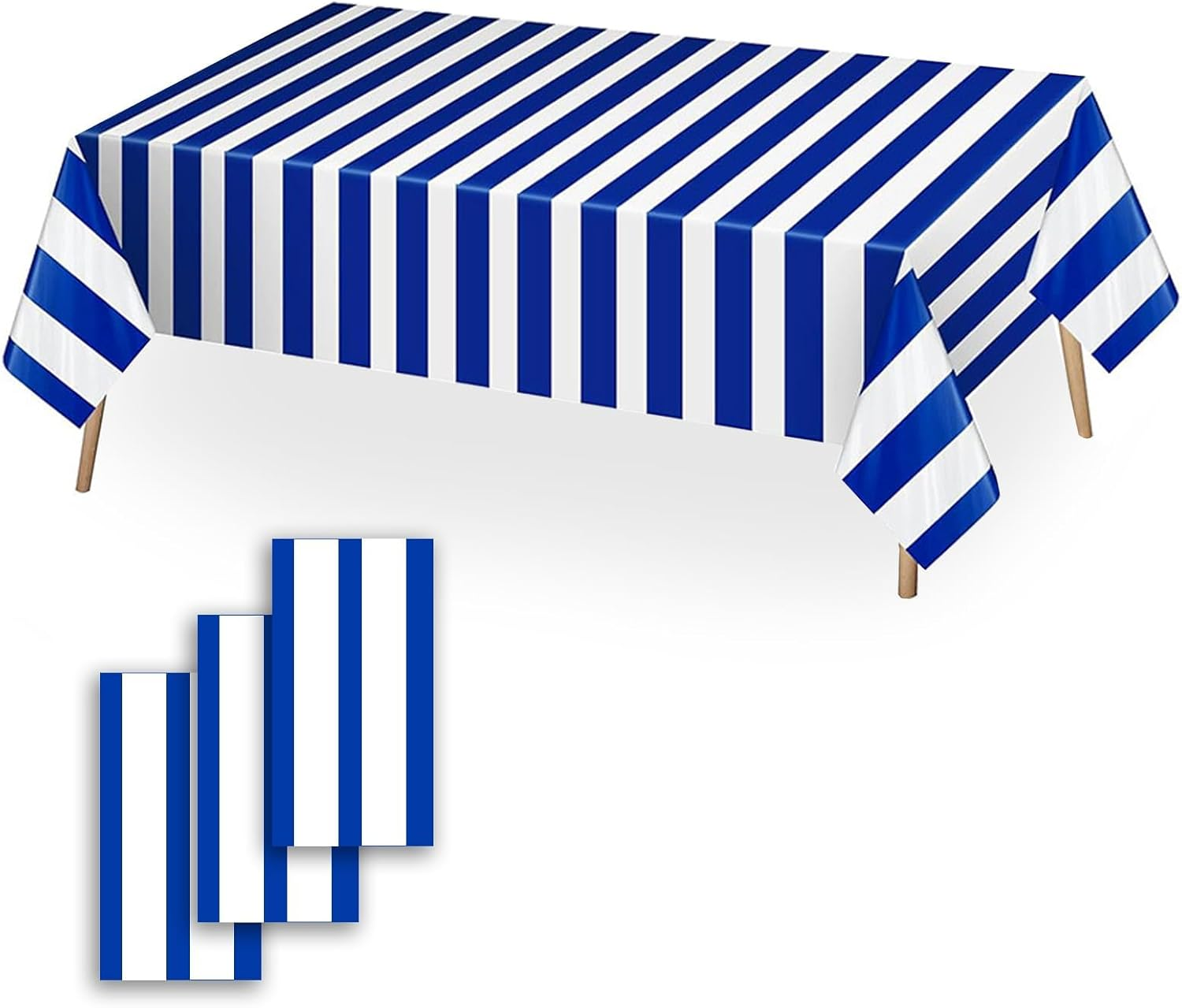 OQOQ Navy Blue and White Striped Tablecloth(3 Pack) - 54X108 Inches Father'S Day Party Decoration Supplies Disposable Plastic Rectangular Table Cloth for Birthday Ocean Nautical Theme Party Picnic image number 6
