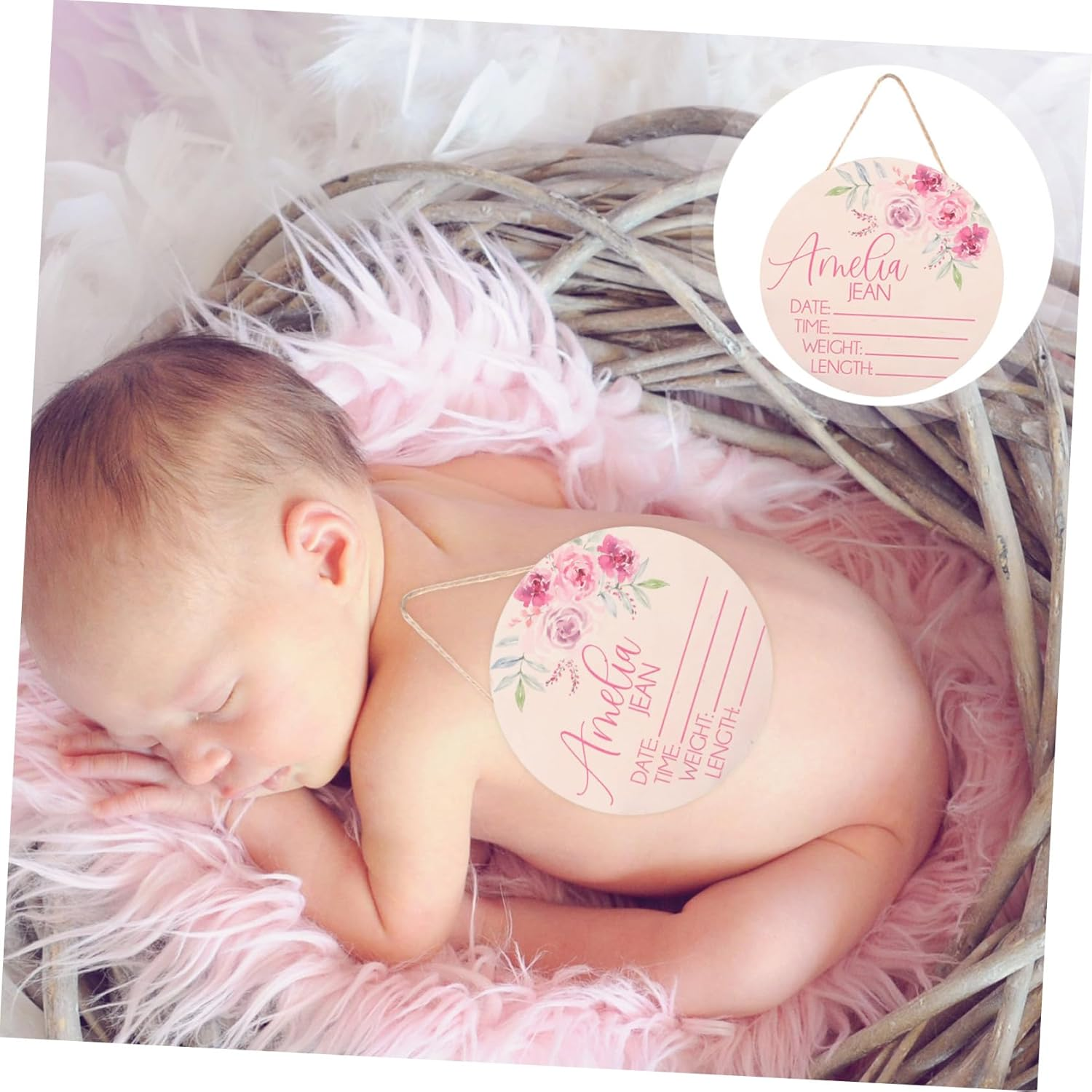 Baby Name Announcement Sign and Birth Announcement Sign for Newborns Wooden for Nursery Room Decor Newborn Plaques 2Pcs image number 2