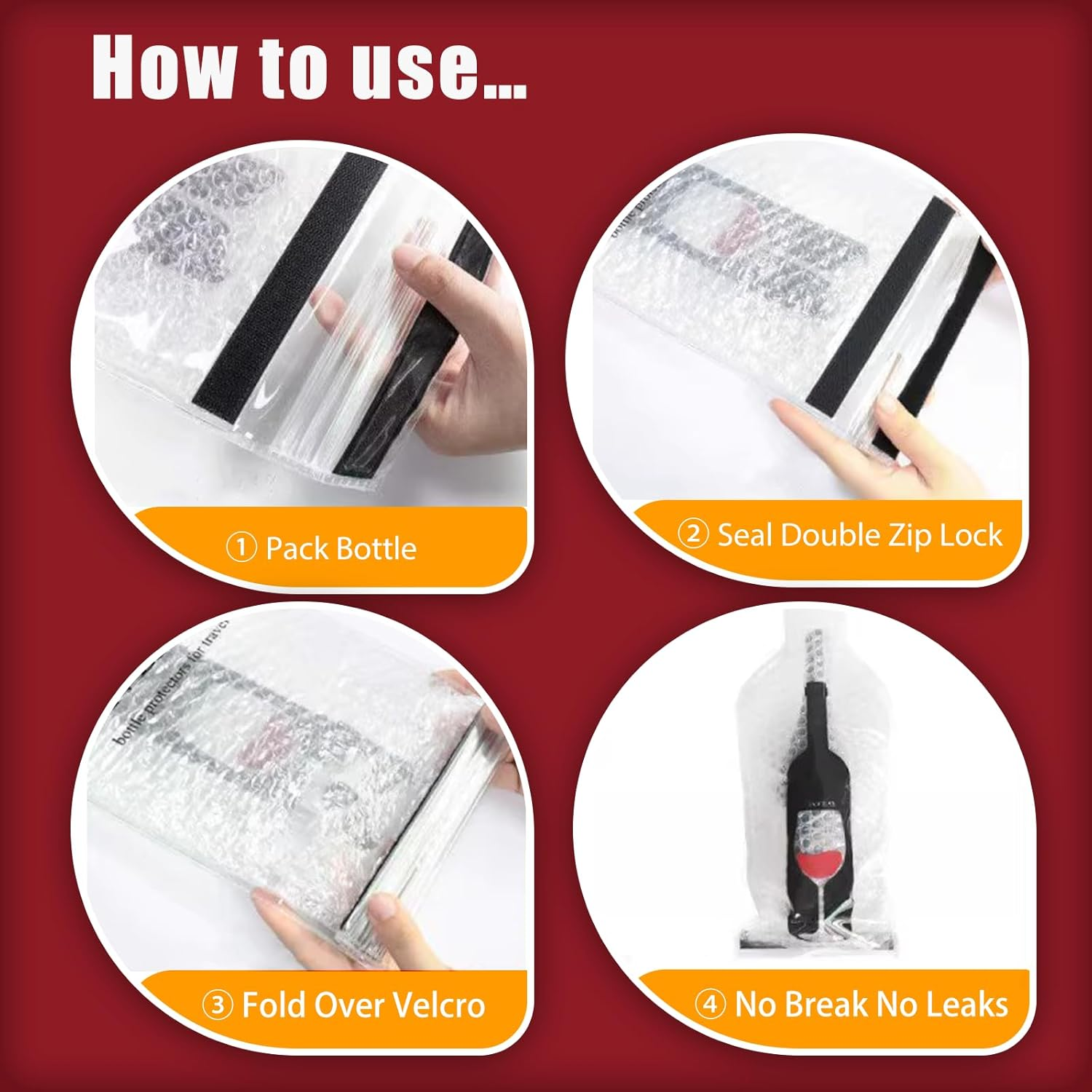 4 Pack Reusable Wine Bottle Protector Bags,Leakproof Shockproof Travel Case for Wine,Champagne,Liquor Beer Bottles,Pvc Bottle Sleeves Prevent Breakage Spills (18X48Cm) image number 4