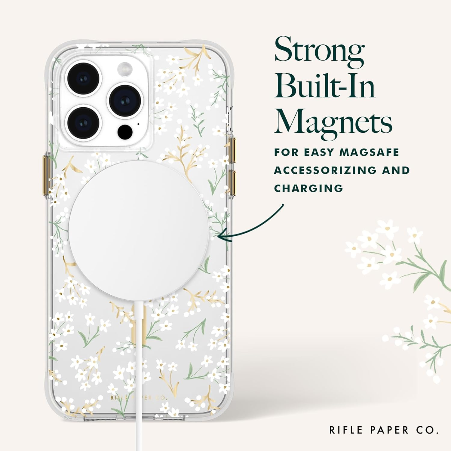 Rifle Paper Co. Iphone 15 Pro Max Case [Compatible with Magsafe] [12Ft Drop Protection] Cute Iphone Case 6.7" with Floral Pattern, Anti-Scratch Tech, Shockproof Material, Slim Fit - Petite Fleurs image number 3