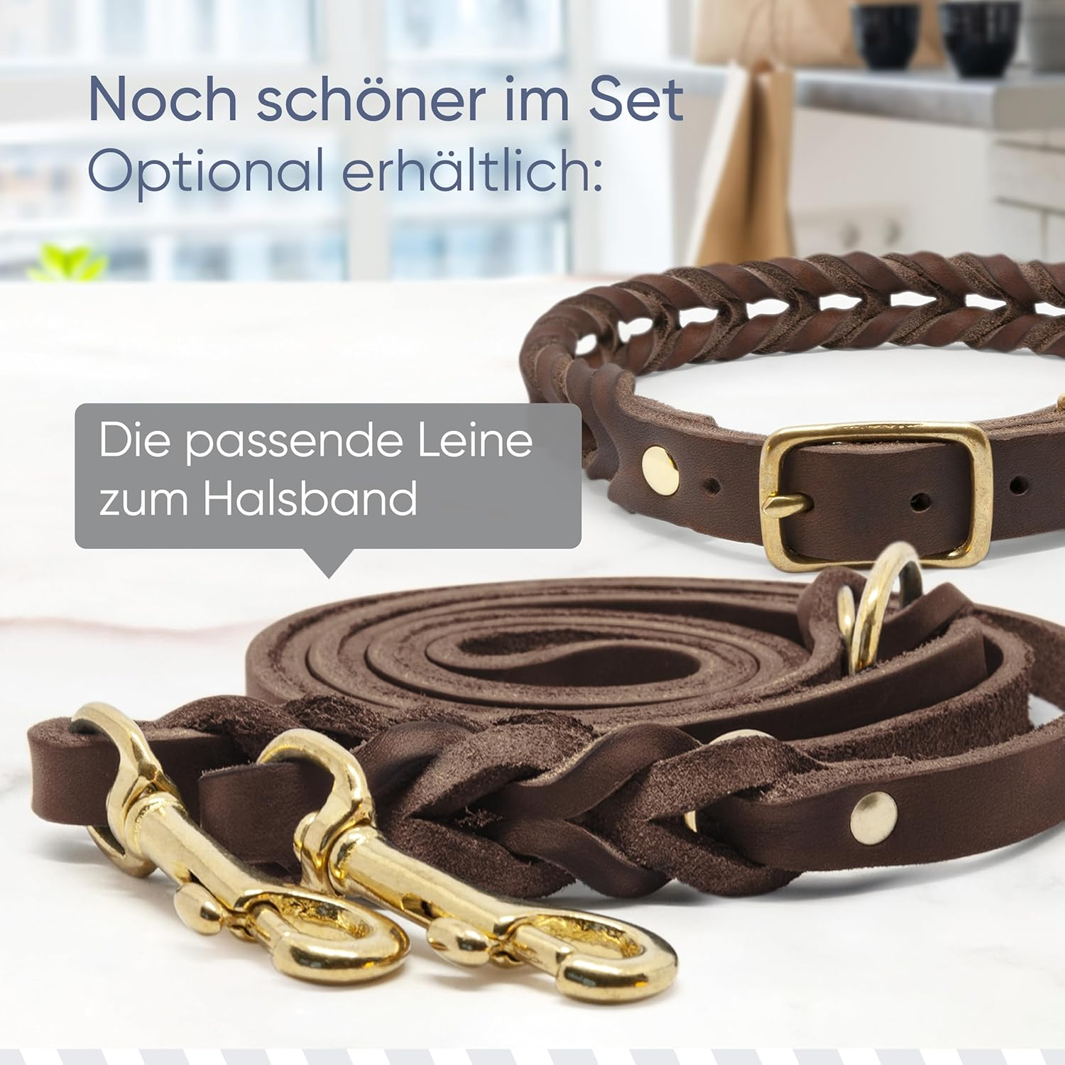 FREUDENTIER Braided Leather Dog Collar - Handmade in Holland - Alstertwist Collection Made of 100% Greased Leather (27 Cm - 33 Cm Neck Circumference, Chocolate) image number 3