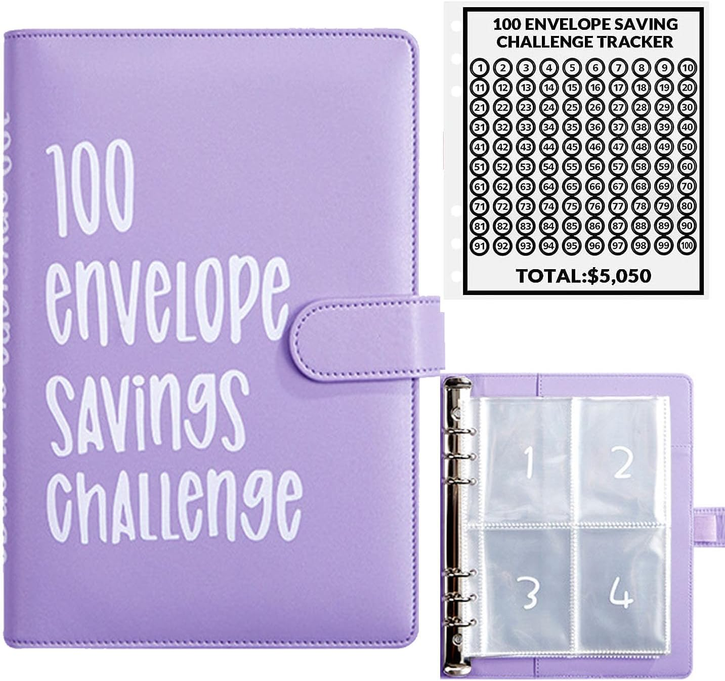 100 Envelopes Money Saving Challenge, 100 Envelope Challenge Binder, Easy and Fun Way to save $5,050, Savings Challenges Budget Book Binder with Cash Envelopes for Office,Home,School (Black)