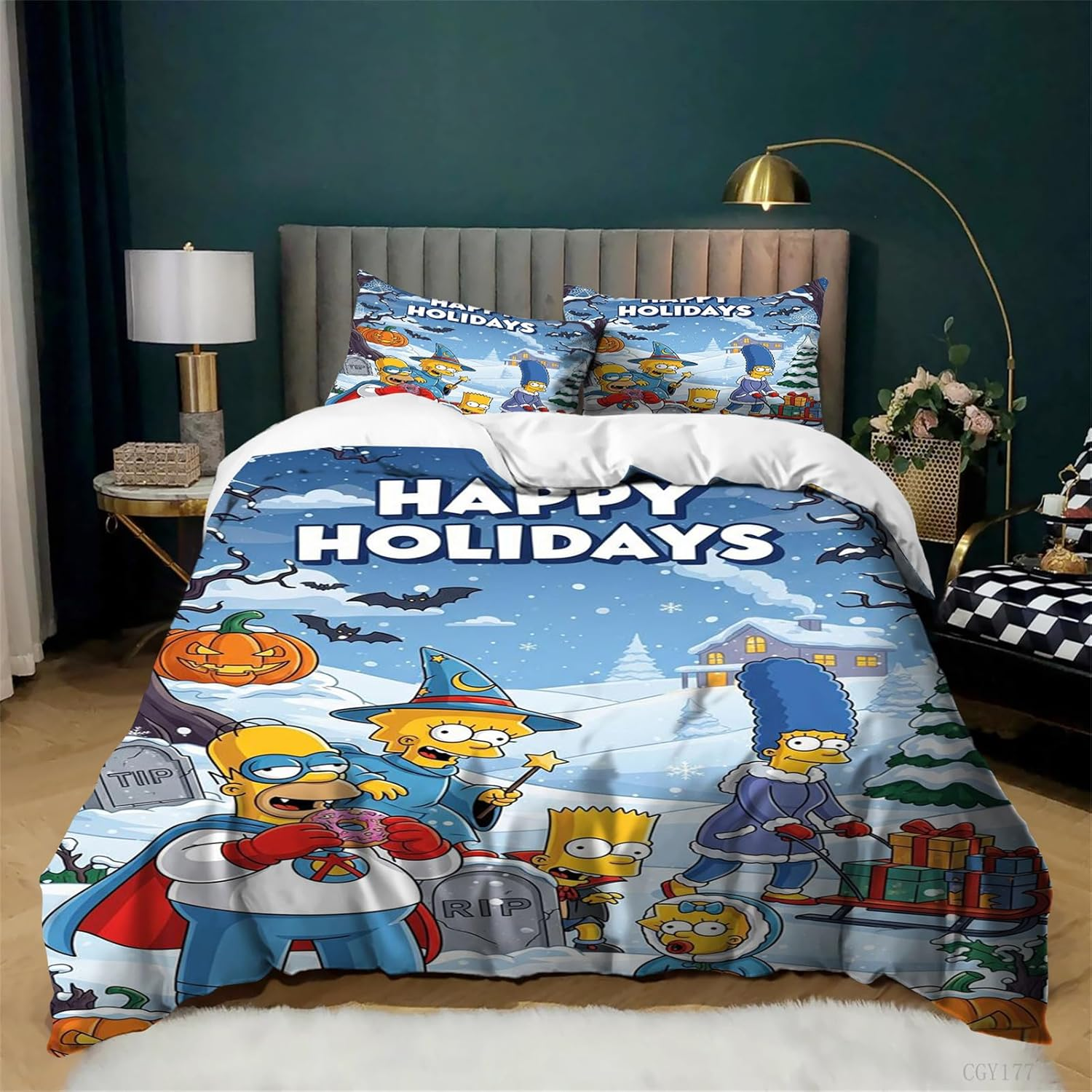 3Pcs the Simpsons Bedding Set Soft Breathable Quilt Cover Kids Bedroom Decor Light-Weight Duvet Cover with Pillowshams