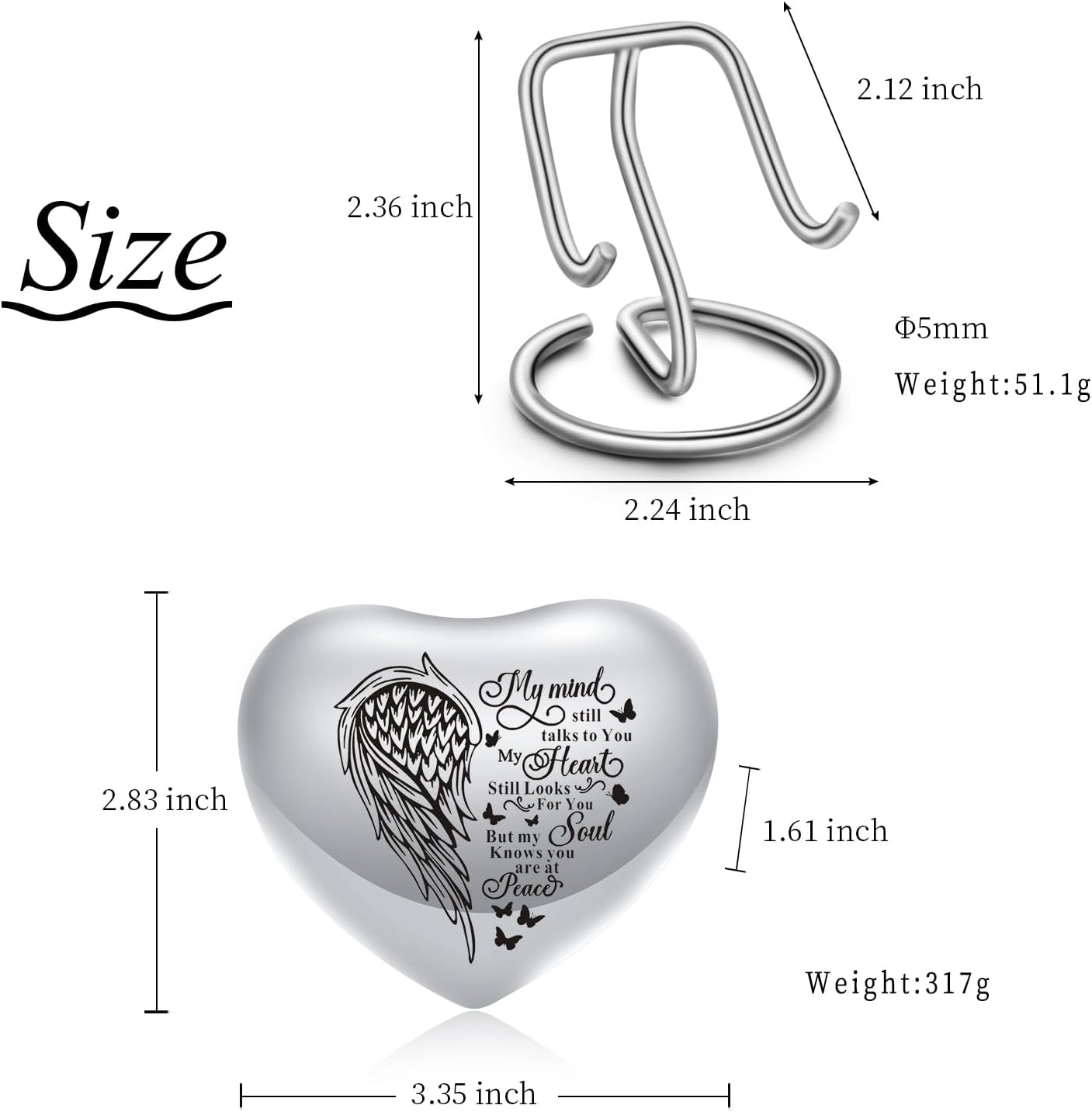 AIWENXI Pet Urn Memorial Container Jar Pot Urn Memorials Keepsake Pet Dog Cat Urn Mini Urn Memorial Urn for Cremation Ashes (Wings Silver) image number 5