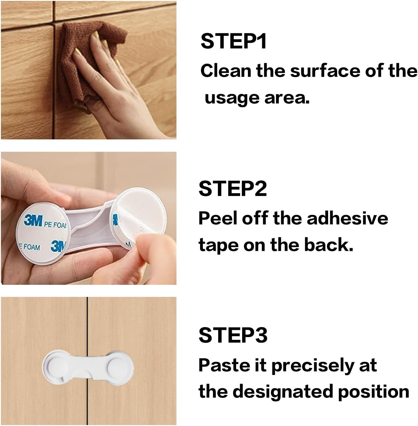 8-Pack Child Safety Locks for Cabinets, Drawers, Doors, Pantry, Wardrobe &ndash; No Drilling Required, Baby Proofing Cabinet Lock, Adhesive Strips image number 4